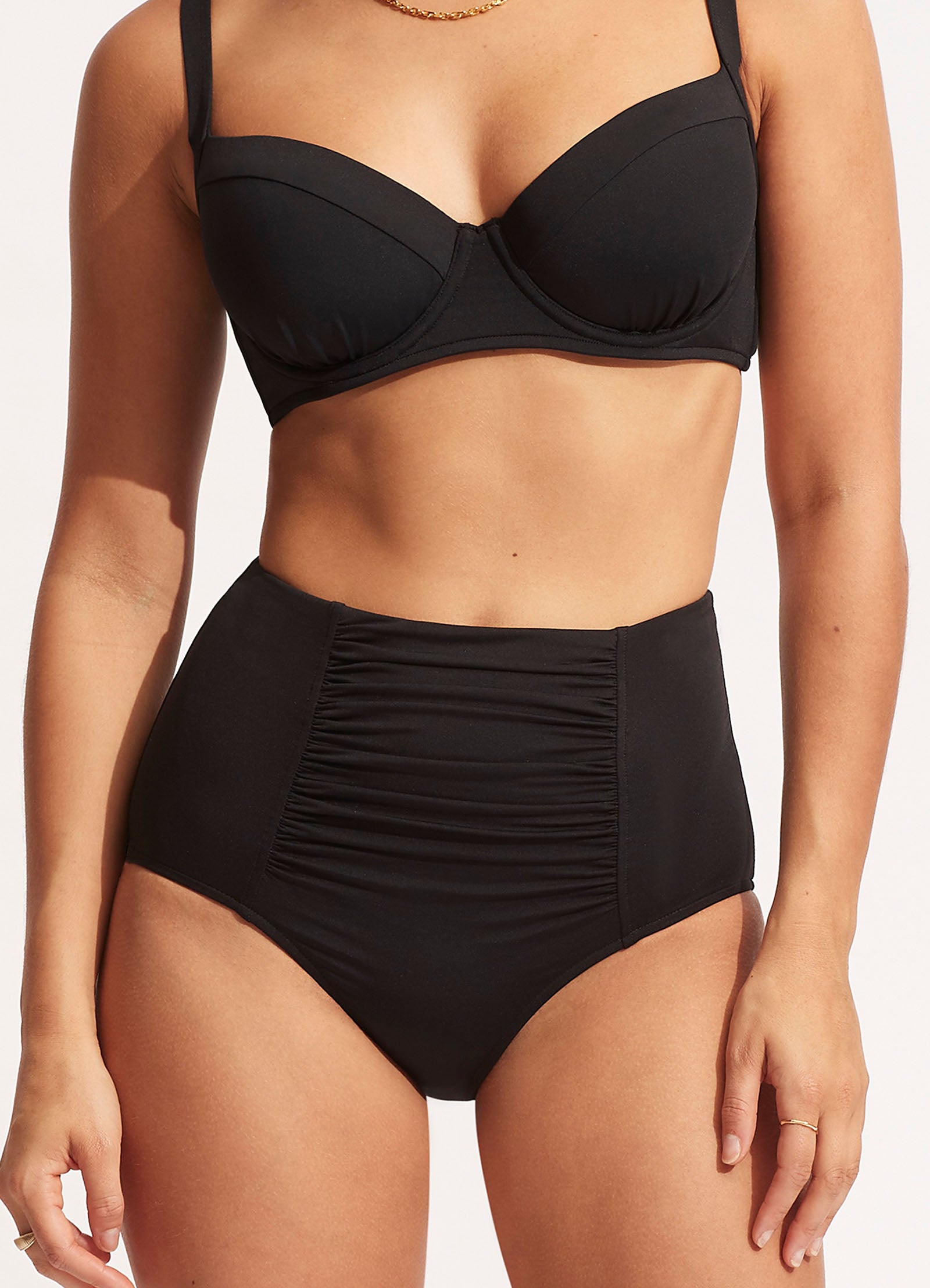 Seafolly Collective High Waisted Swim Bottoms - Black Women's Swimwear for Beach & Pool Vacation