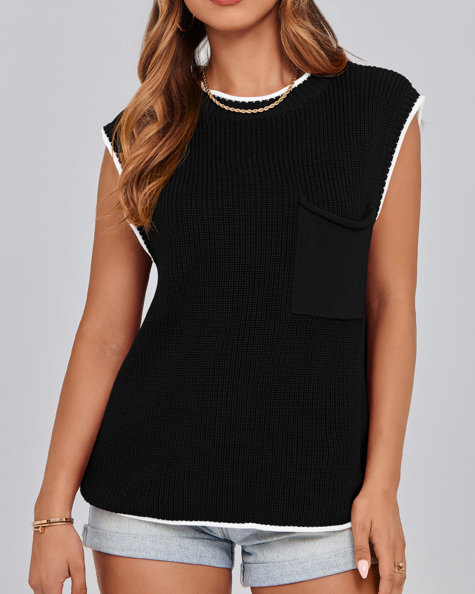 KIRUNDO Women's Ribbed Knit Cap Sleeve Sweater Vest - Sleeveless Crewneck Pullover Tank Top for Casual Summer Wear 2025 | Perfect for Beach Outings, Office Layering & Weekend Brunch