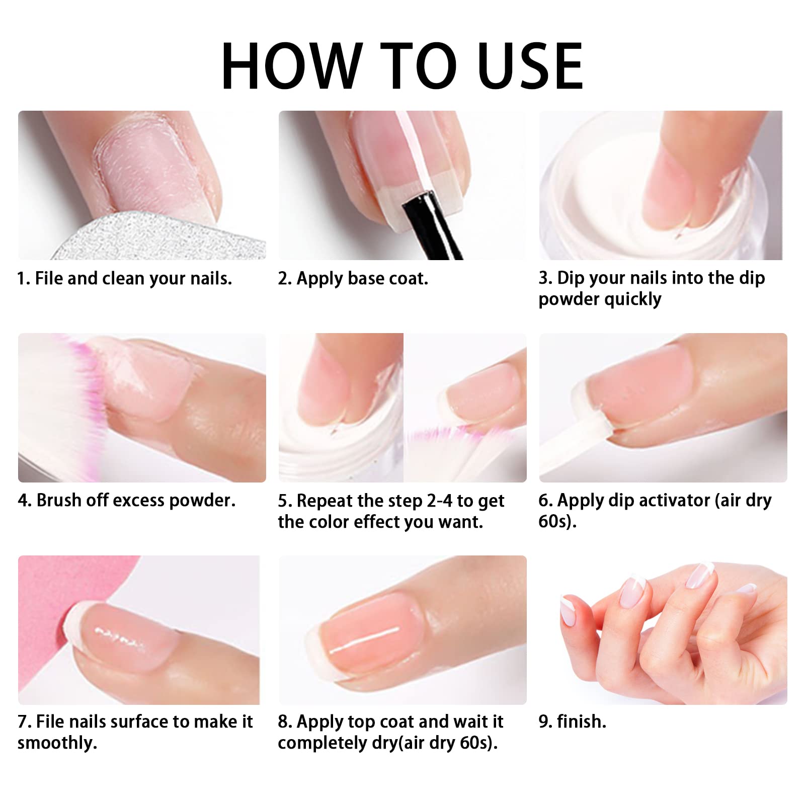 Lofuanna Dip Powder Nail Starter Kit - 2 Colors Nail Dipping Powder with Base, Top Coat & Activator | No UV/LED Light Needed | 9Pcs DIY French Manicure Set for Beginners | Glitter Nail Art Kit | Perfect for Home Salon, Parties & Gift Giving