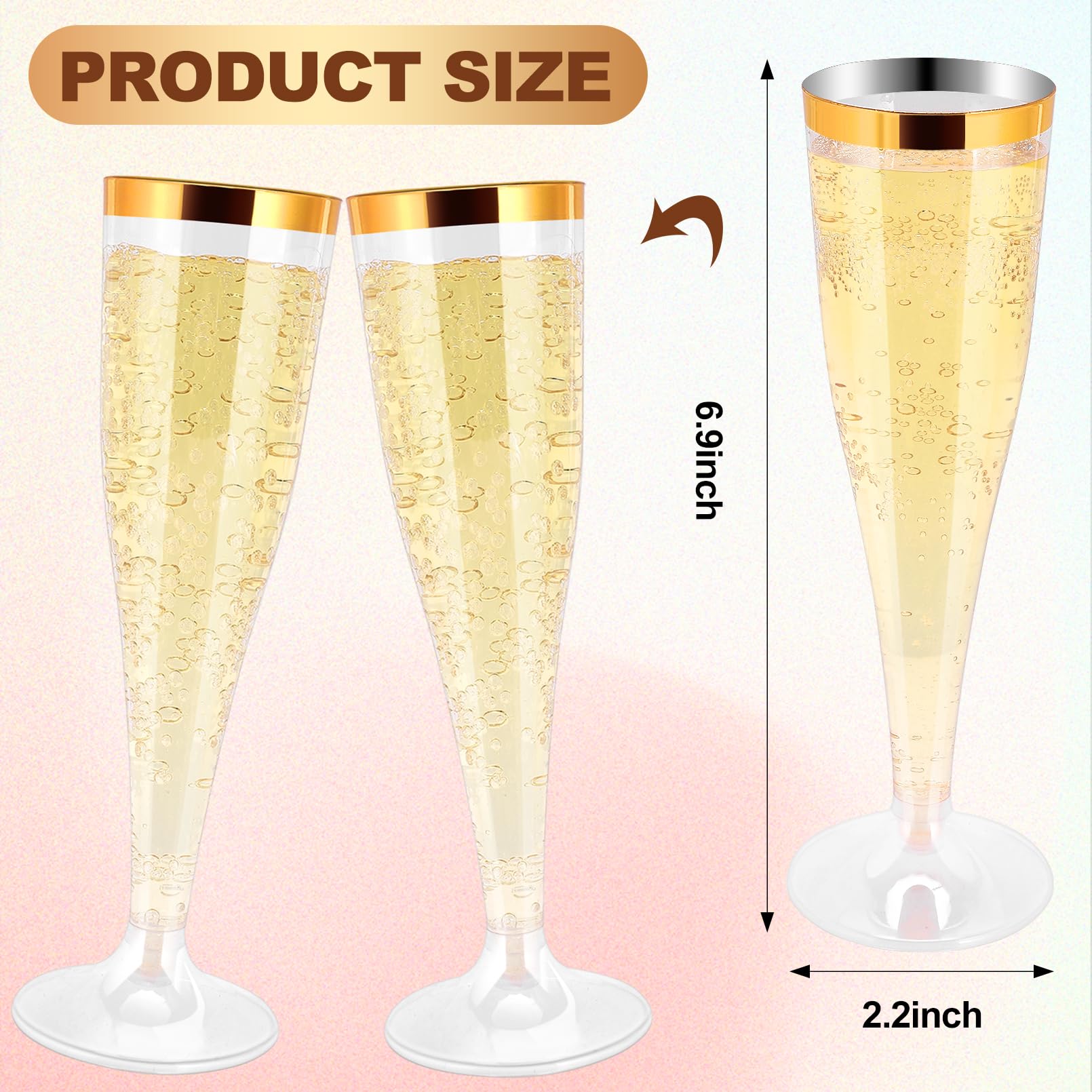 50 Pack Gold Rim Disposable Plastic Champagne Flutes - 4.5 Oz Clear Mimosa Glasses for Wedding, Party & Special Events - Elegant Toasting Cups for Celebrations, Bridal Showers & New Year's Eve