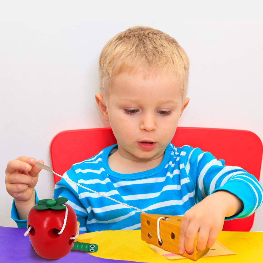 Montessori Wooden Lacing Toys for Toddlers - Early Learning Caterpillar & Cheese Puzzle Set, Educational Wood Block Toys for Boys & Girls | Perfect for Preschool Activities, Fine Motor Skills Development & Montessori Classroom Use