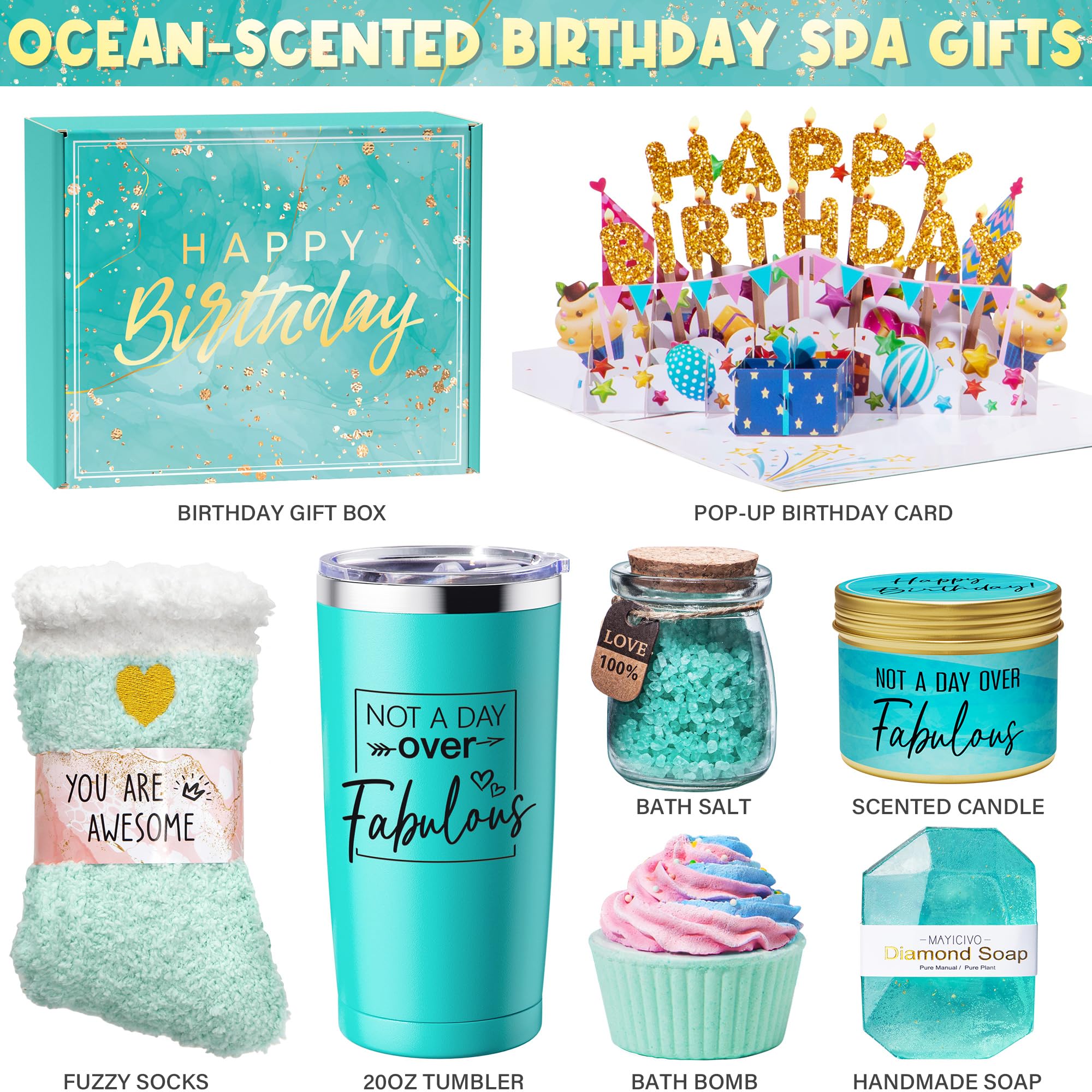 MAYICIVO 8PCS Ocean-Themed Spa Gift Set for Women - Relaxing Self Care Birthday Gifts for Mom, Wife, Sister, Best Friend, Girlfriend, Teacher & Coworker | Perfect for Home Spa Days, Stress Relief & Pampering Gifts