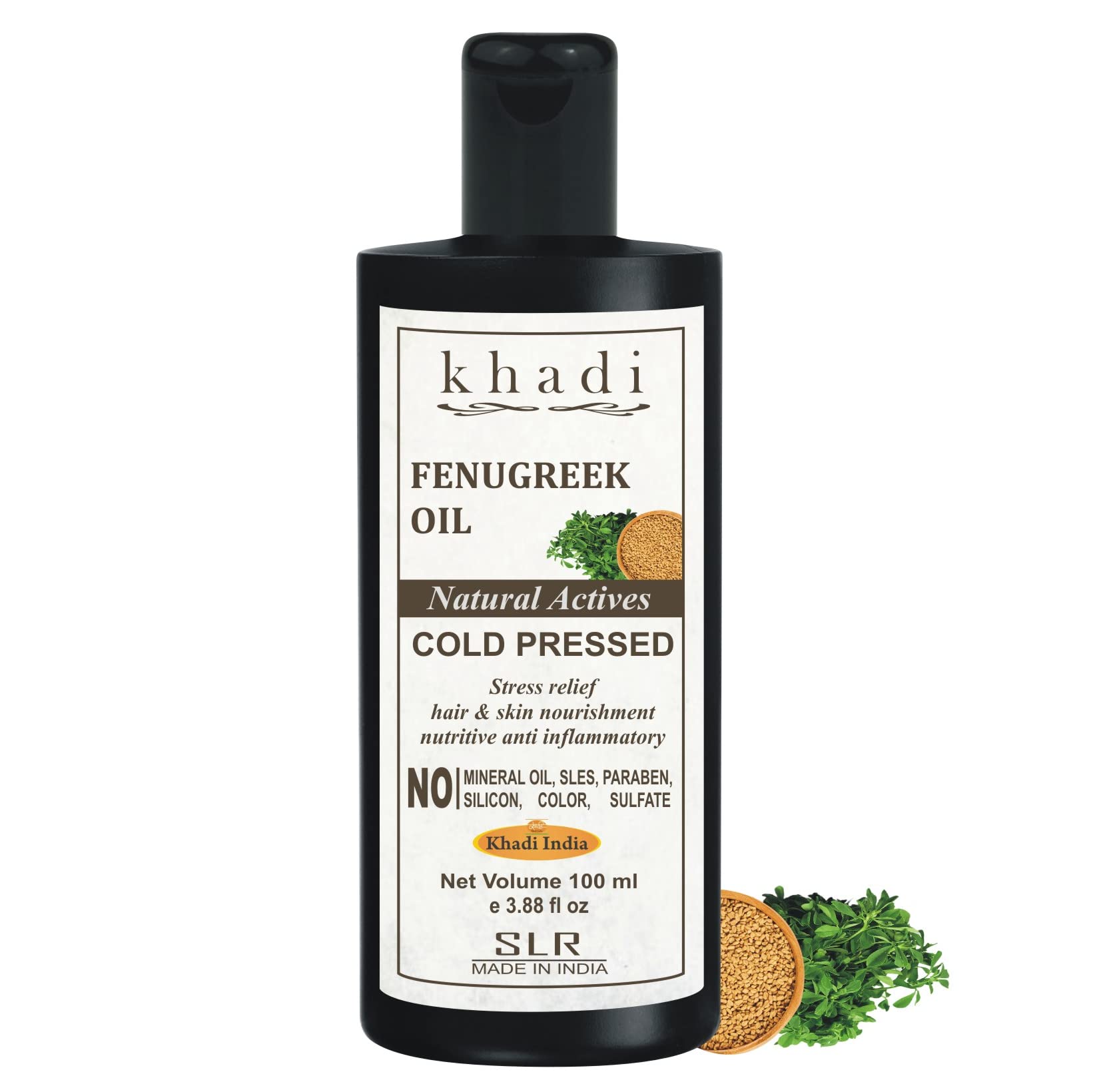 SLR Khadi Fenugreek Oil 100ml - 100% Pure Cold Pressed Hair Growth Oil for Dry Scalp & Hair Loss Treatment | Ayurvedic Body Massage Oil for Skin Care & Relaxation | Perfect for Daily Hair Care Routine, Aromatherapy & Home Spa Treatments