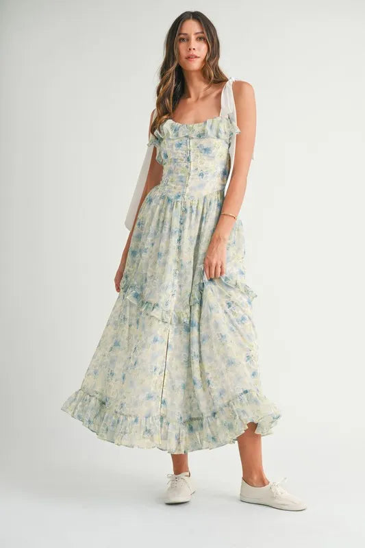 Floral Print Summer Midi Dress with Adjustable Shoulder Straps - Perfect for Beach Vacations, Garden Parties & Casual Outings