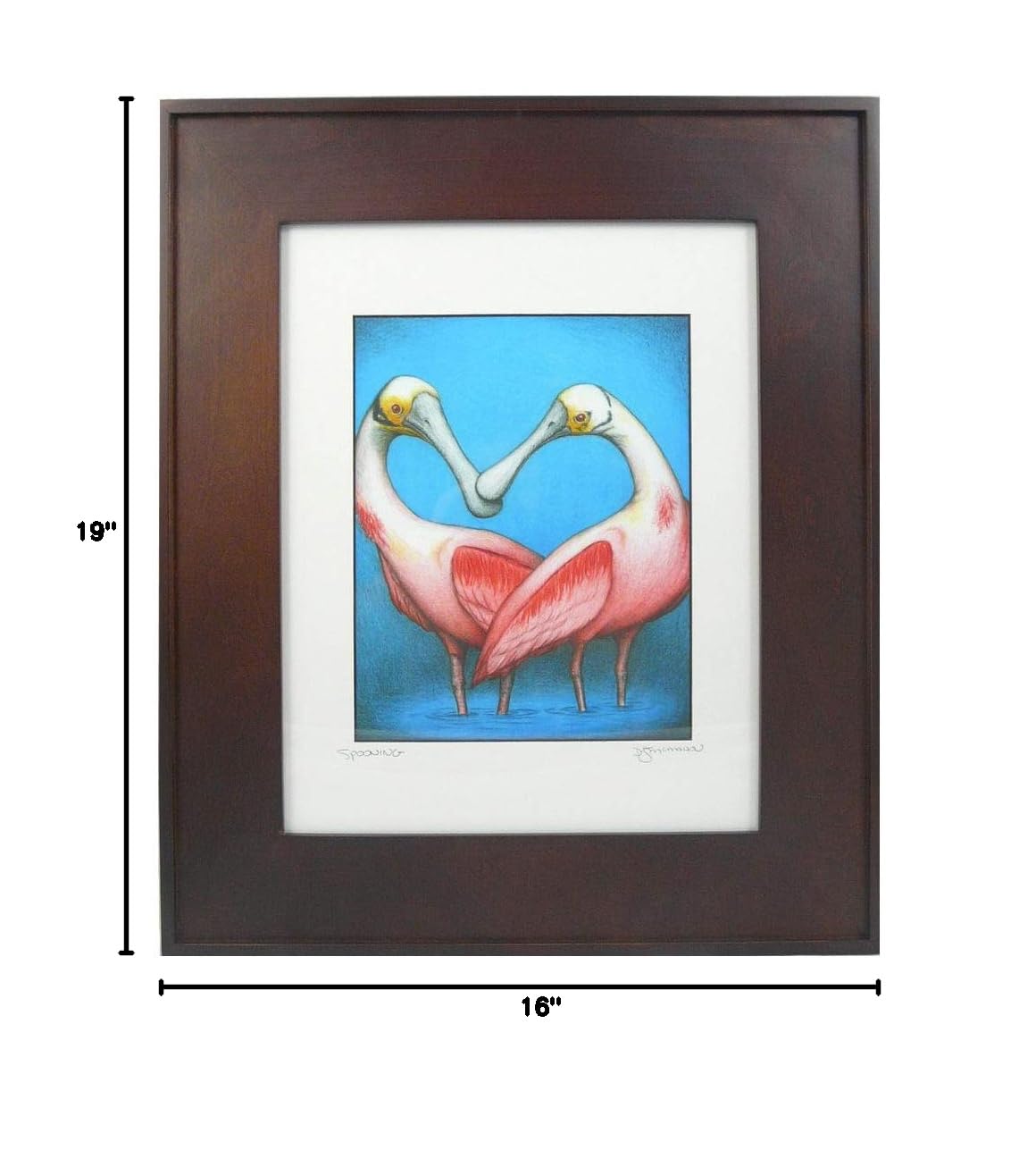 Pink Spoonbill Birds Framed Fine Art Print - 16x19 Inch American Made Wall Decor for Living Room & Bedroom