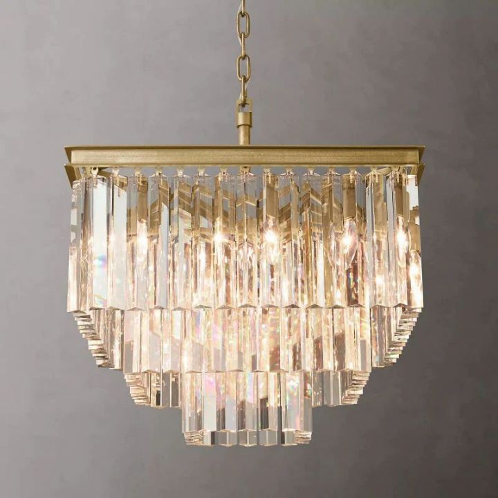 Vintage 1920s Art Deco Square Chandelier - 22 Inch Antique Brass Ceiling Light Fixture for Dining Room, Bedroom & Living Room Decor