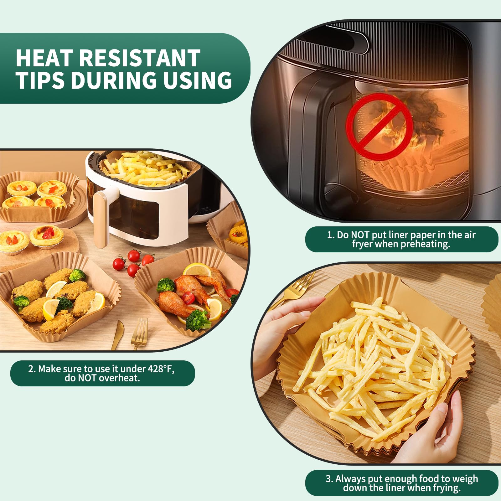 **150-Pack Disposable Air Fryer Liners - 8 Inch Non-Stick Parchment Paper for 5-8QT Air Fryers | Oil-Proof, Microwave Safe | Perfect for Frying, Baking, Roasting & Reheating | Square Shape for Easy Fit**