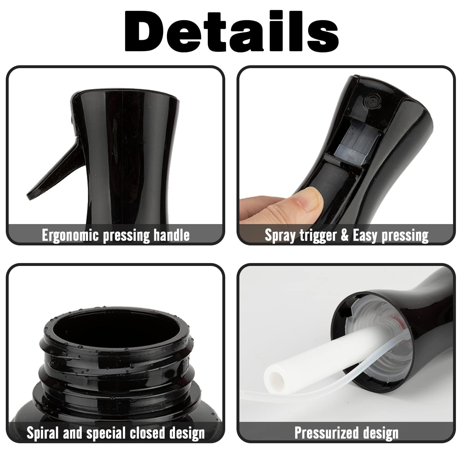 Continuous Spray Bottle 6.8oz (200ml) - Fine Mist Water Sprayer for Hair, Plants & Skin Care | Salon, Barber & Home Use | Durable Black Hair Mister & Cleaning Spray Bottle (1 Pack) - Perfect for Styling, Hydrating & Household Cleaning