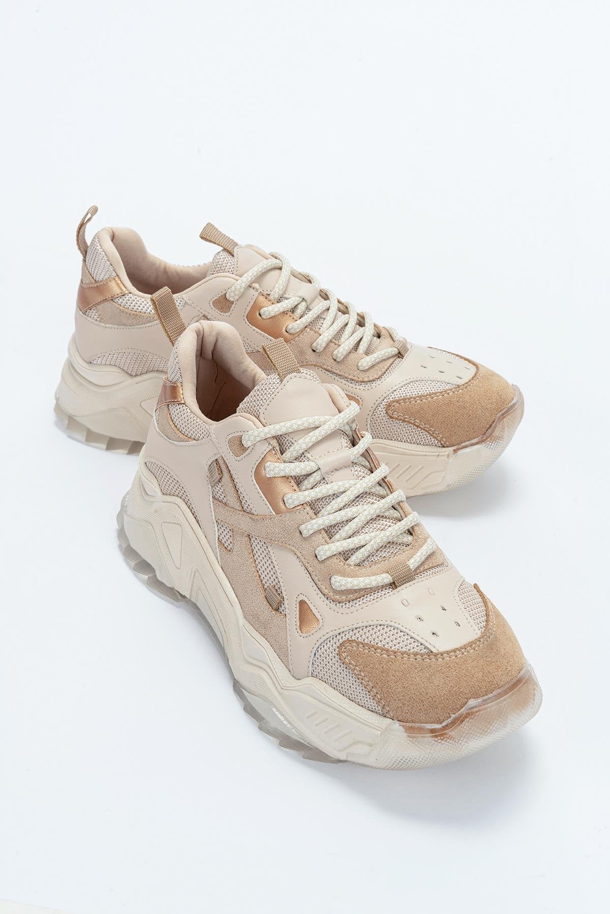 Loretta Beige Platform Sneakers for Women - Chunky Comfortable Fashion Sneakers for Casual Wear & Street Style