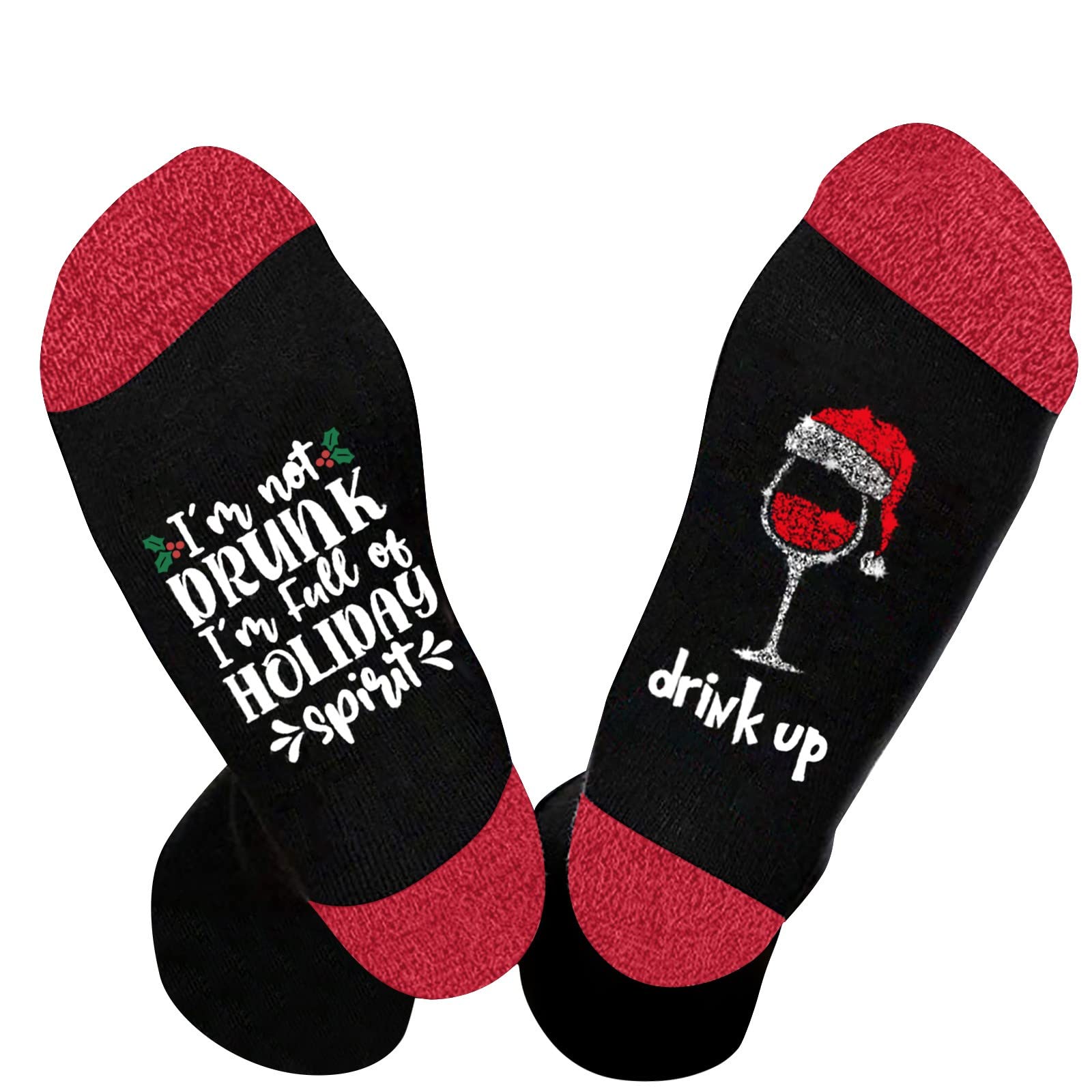 **Women's Non-Slip Christmas Socks - Unisex Thermal Cozy Warm Slipper Socks with Red Wine Glass Print & Color Block Design - Soft Thick Winter Socks for Home, Office & Holiday Gifts (One Size, Lime Green)**