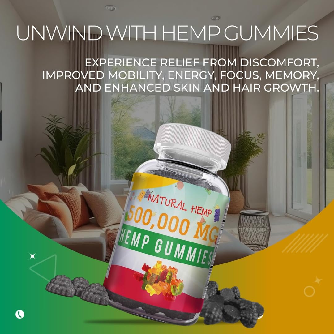Organic Hemp Gummies for Men with Pure Hemp Oil Extract - Natural Performance Supplement with Vitamin B2, Extra Strength Edible, Made in USA - Perfect for Daily Wellness & Stress Relief