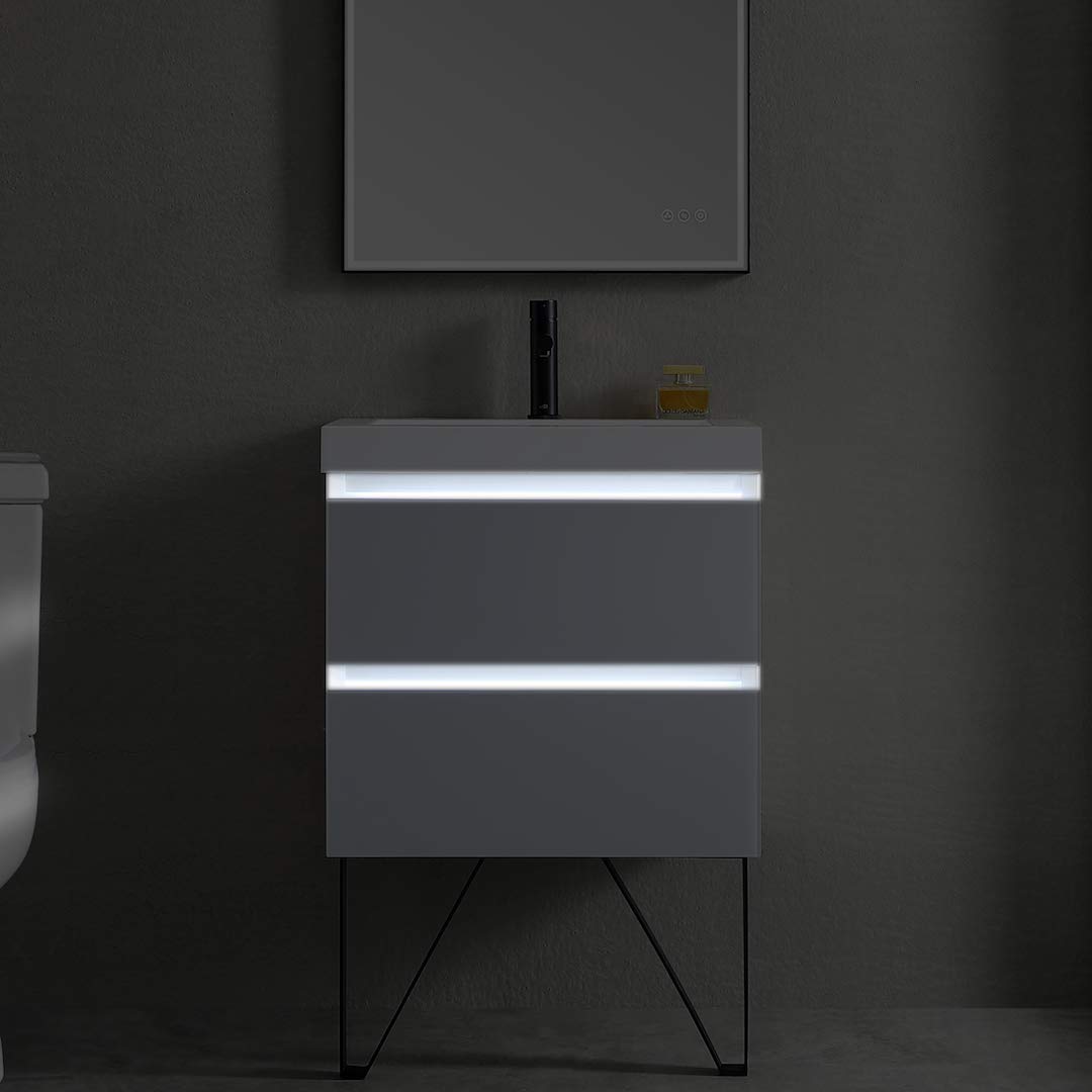 48 Inch LED Lighted Bathroom Vanity Sink Combo - Calacatta White with Adjustable Dimming Mirror Lights for Modern Bathrooms | Perfect for Master Bath, Guest Bath & Small Space Remodeling