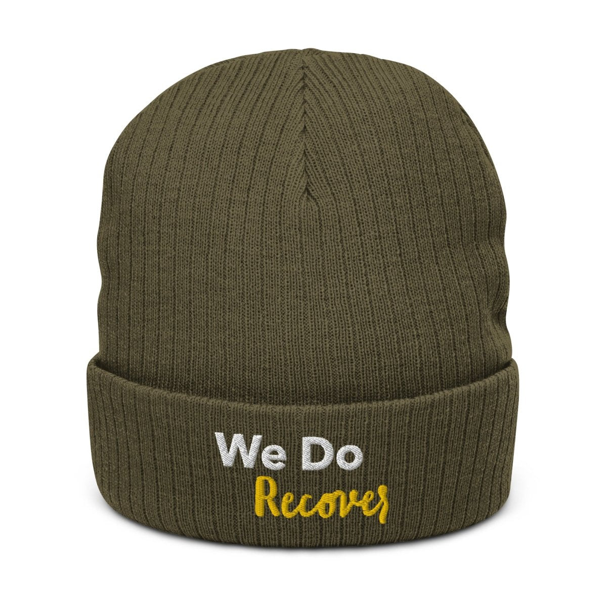 Sustainable 'We Do Recover' Ribbed Knit Beanie Hat - Eco-Friendly Winter Warmth for Men & Women - Perfect for Outdoor Activities, Hiking, and Cold Weather Fashion