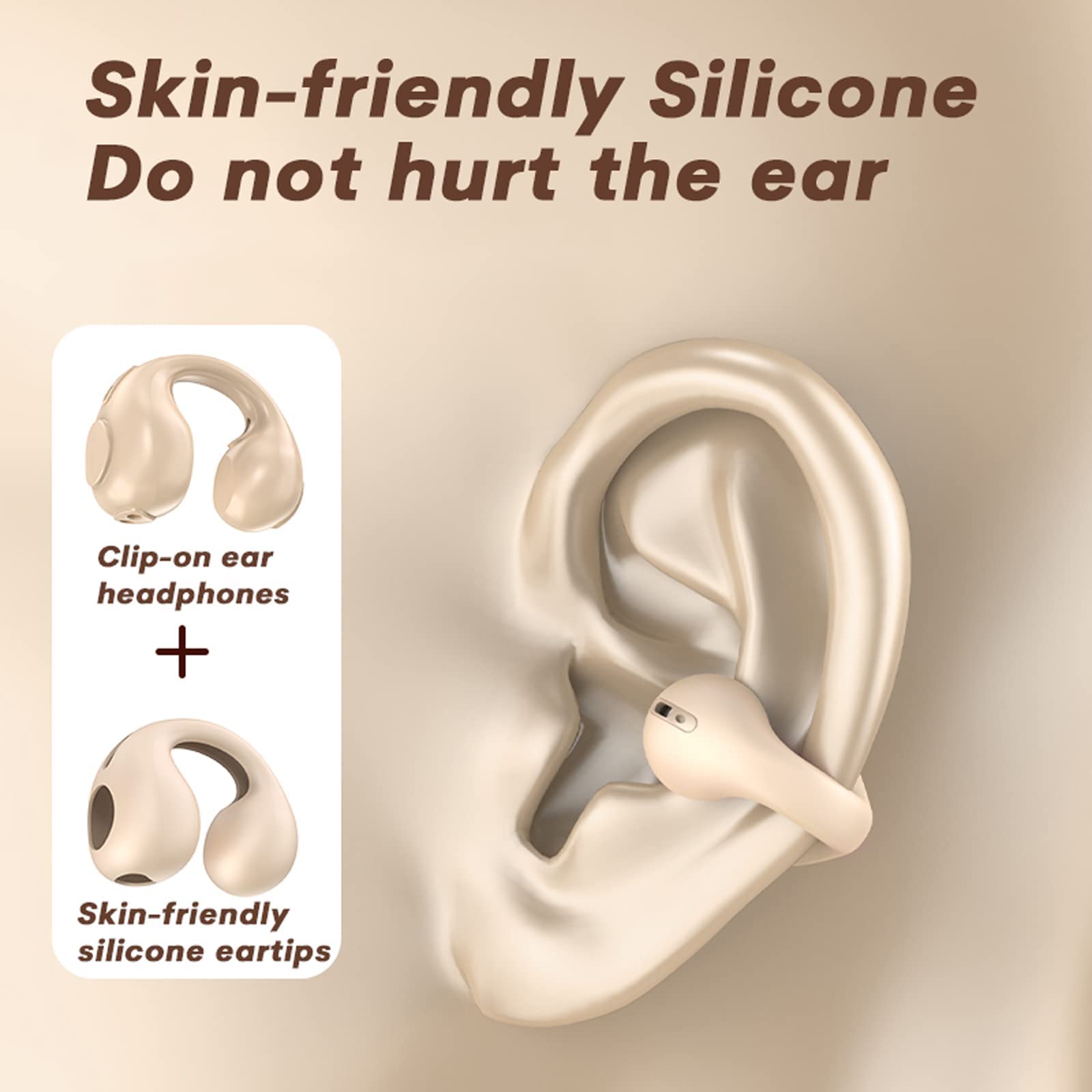 Wireless Bluetooth Clip-On Open Ear Headphones with Mic - Bone Conduction Technology for Workout, Running & Cycling - Sweatproof Lightweight Sports Earbuds with Secure Earhooks
