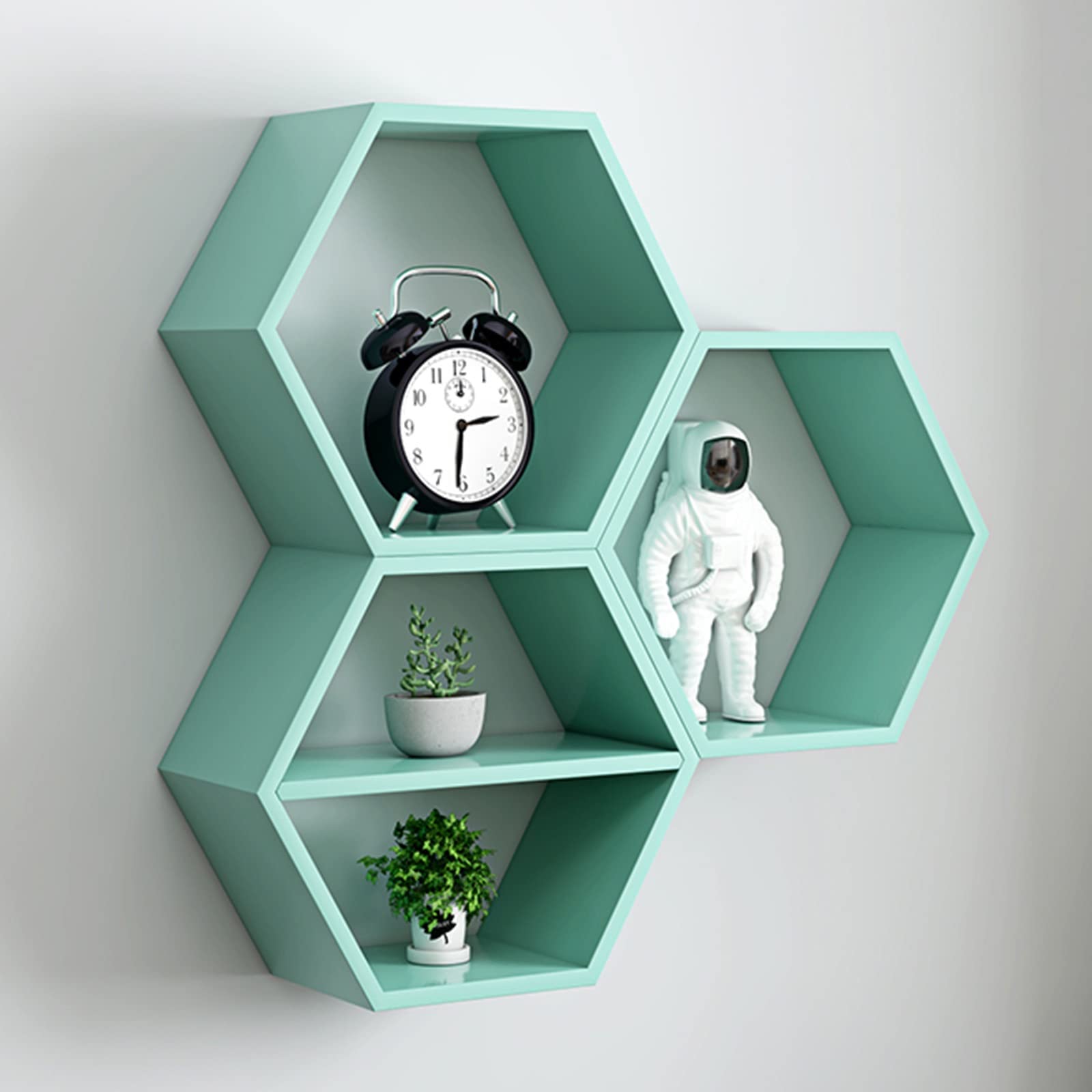 Hexagonal Floating Wall Shelves Set - Modern Wall-Mounted Storage Shelf for Home Decor, TV Background & Display Organizer - Space-Saving Wall Partition & Showcase Shelf (Color Option A) - Perfect for Living Room, Bedroom & Office Organization