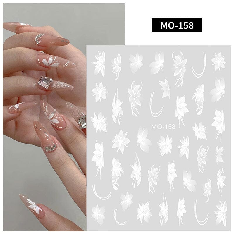 3D White Floral Nail Stickers - Elegant Hand-Painted Nail Art Decals for Women | Perfect for Weddings, Parties & Special Occasions