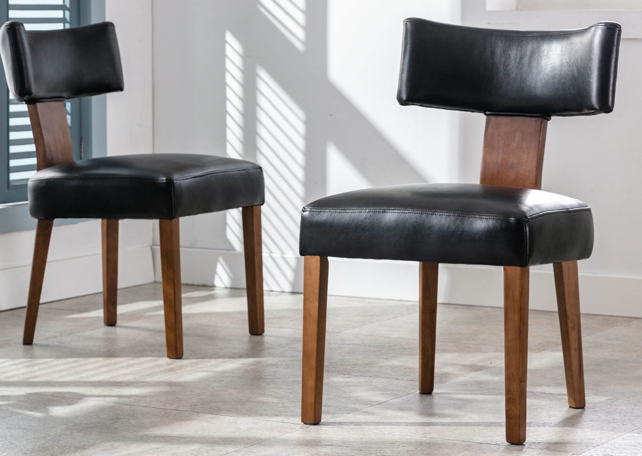 VESCASA Mid-Century Modern Dining Chairs Set of 2 - PU Faux Leather Upholstered Seats with Wooden Legs & Curved Open Back - Black Kitchen & Dining Room Chairs for Home, Restaurant, and Office Use