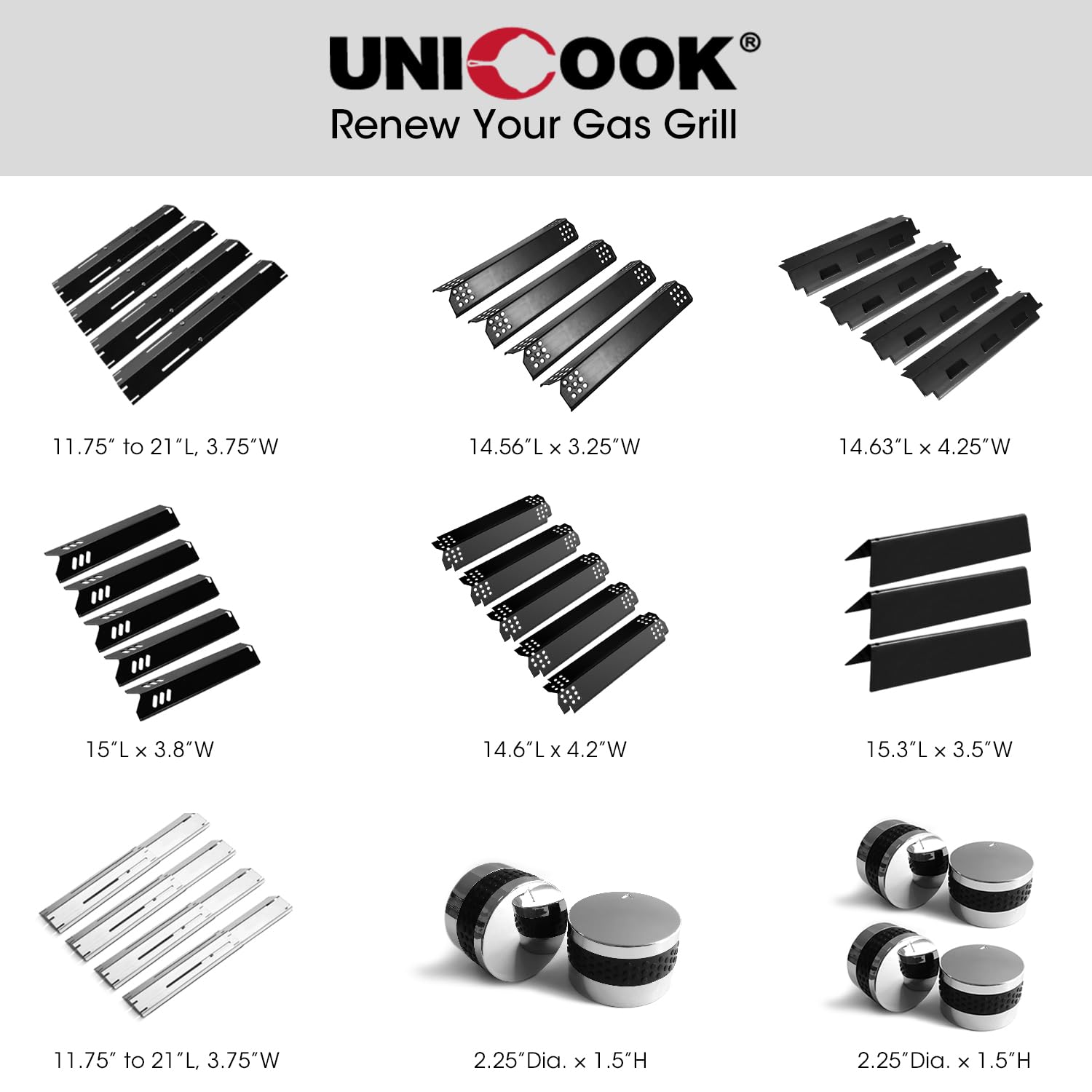 Unicook 14.6 Inch Gas Grill Burner Covers - Replacement Heat Plates for Nexgrill 720-0830H, 720-0888, 720-0888N 5-Burner Models - 4 Pack Flame Tamers - Perfect for Backyard BBQs, Patio Cooking & Outdoor Grilling