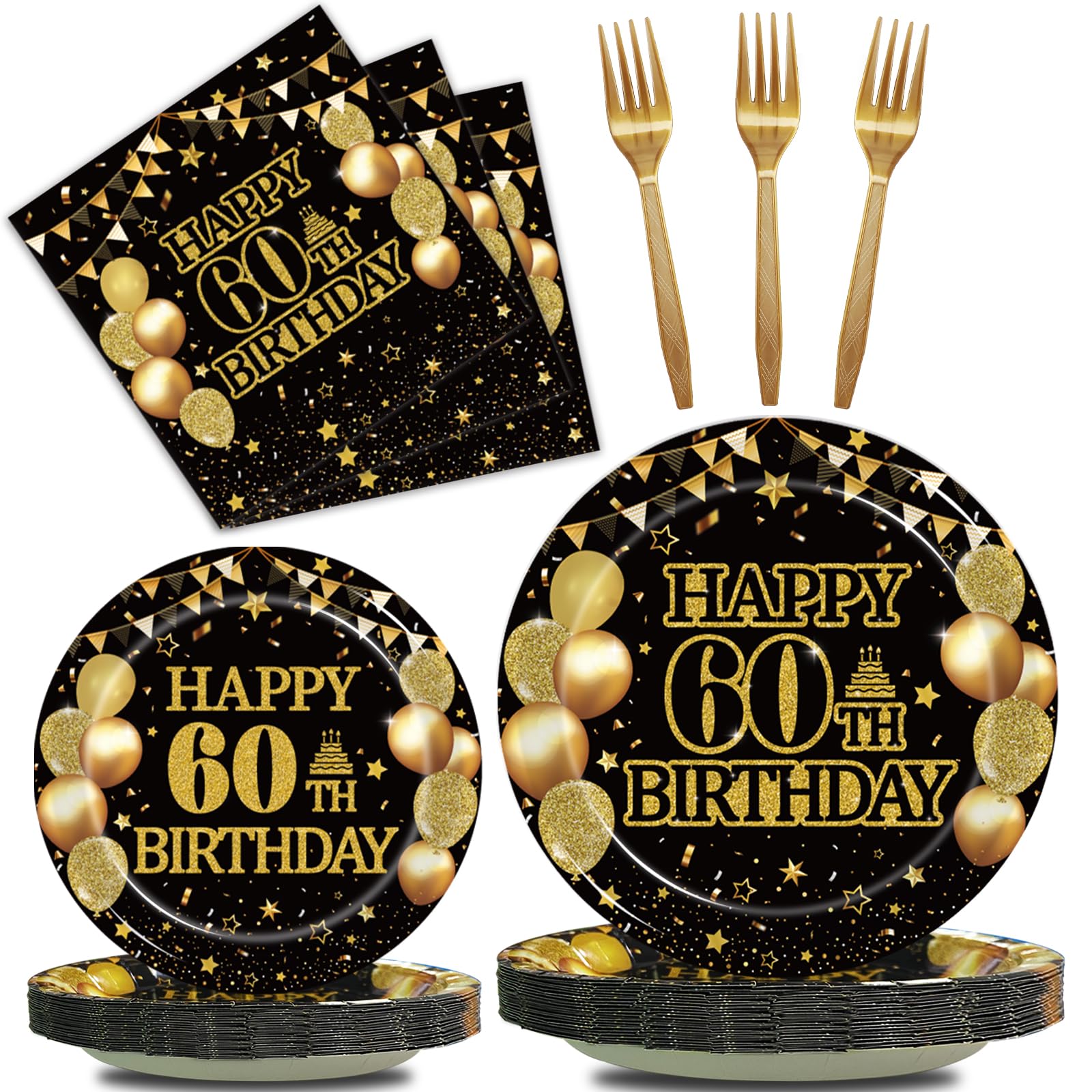 96-Piece 60th Birthday Party Tableware Set - Back in 1965 Themed Decorations for Men & Women | Cheers to 60 Years Disposable Paper Plates, Napkins, Forks & Favors (Serves 24) - Perfect for Milestone Celebrations, Retirement Parties & Golden Anniversary Events