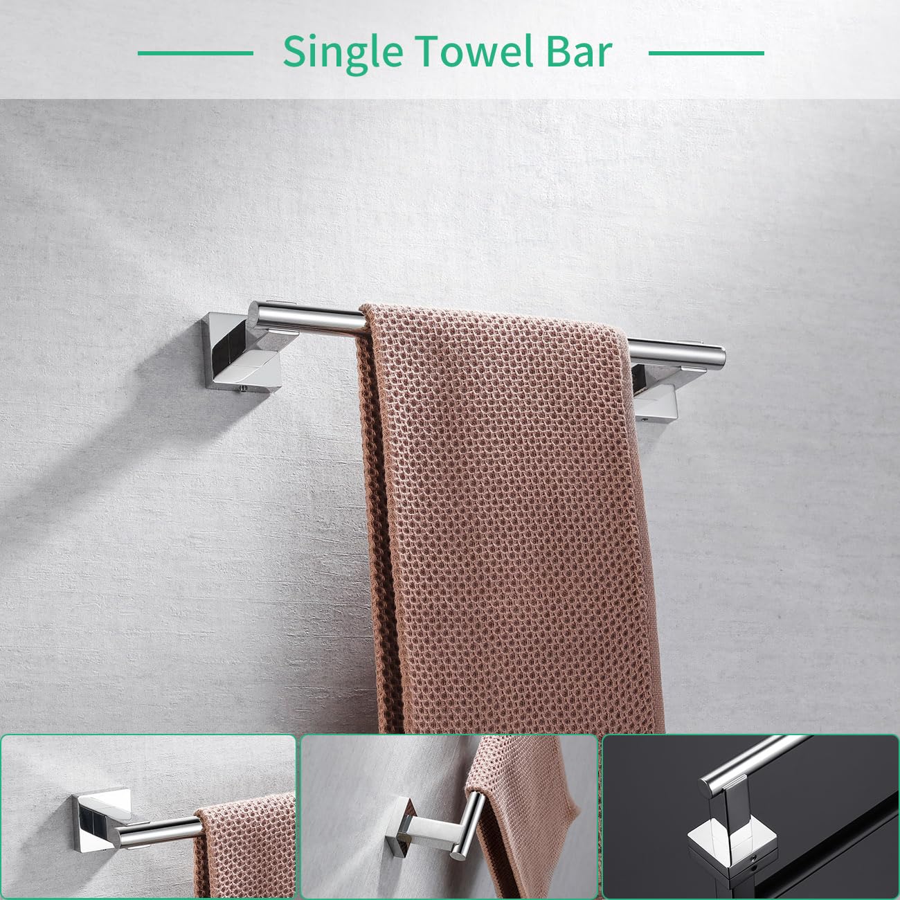 Premium 4-Piece Stainless Steel Bathroom Hardware Set - Wall Mounted Towel Bar, Hand Towel Rack, Toilet Paper Holder & Robe Hook - BS02C4 - Perfect for Modern Bathrooms, Guest Suites & Spa-Style Retreats