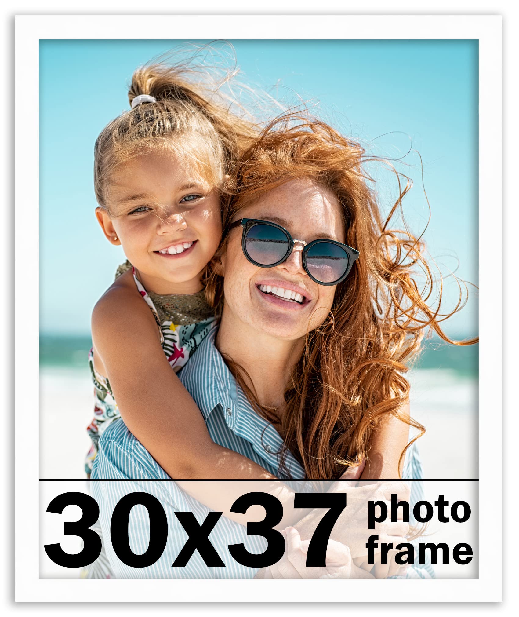 30x37 Inch White Solid Wood Picture Frame with UV Acrylic Shatter Guard & Acid-Free Backing - Perfect for Family Photos, Wall Decor, and Home Office Display - Includes Hanging Hardware (No Mat)
