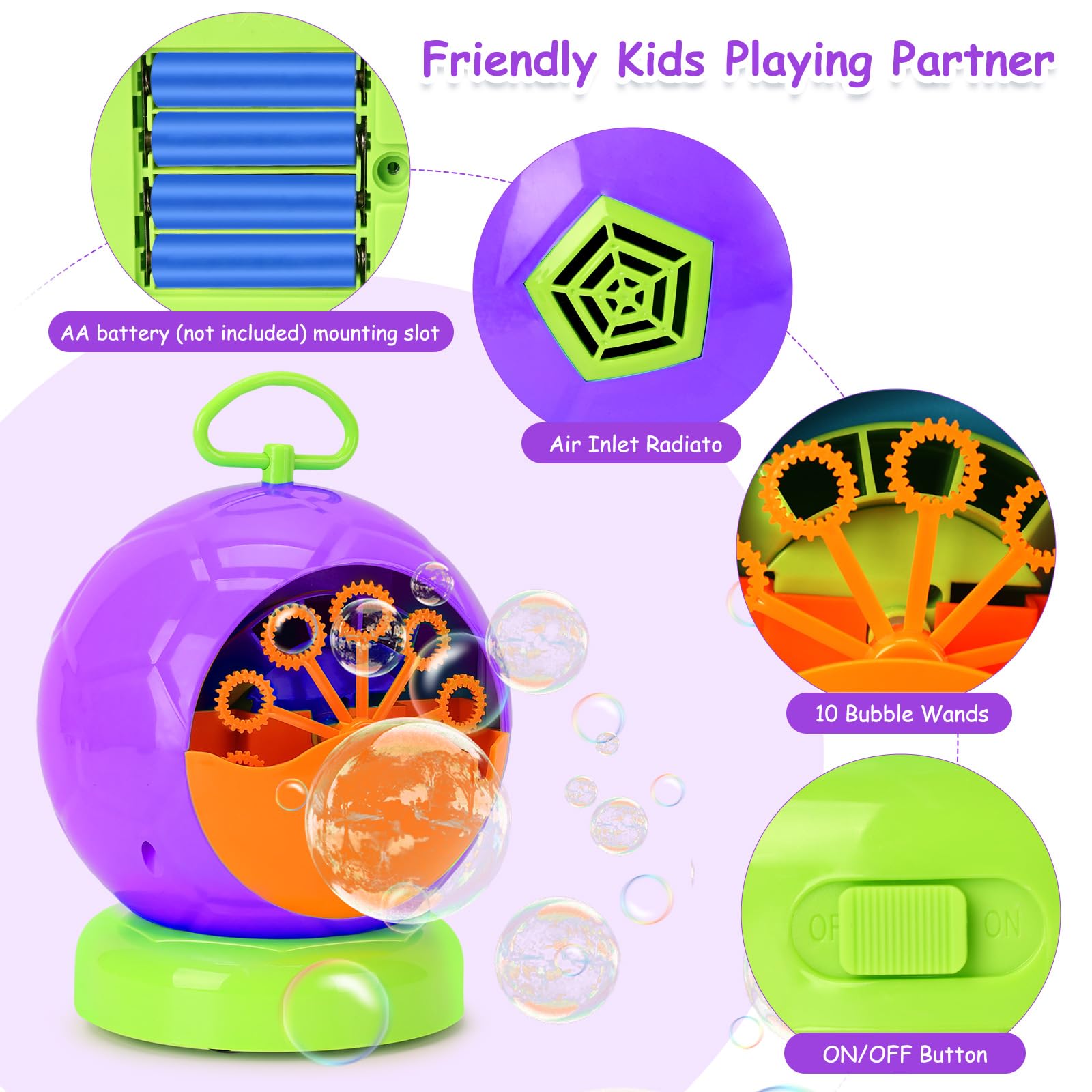 Fansteck Automatic Bubble Machine for Kids - 3000+ Bubbles Per Minute, Durable & Portable Bubble Maker for Indoor/Outdoor Use - Perfect for Birthday Parties, Christmas, Backyard Fun & Family Gatherings