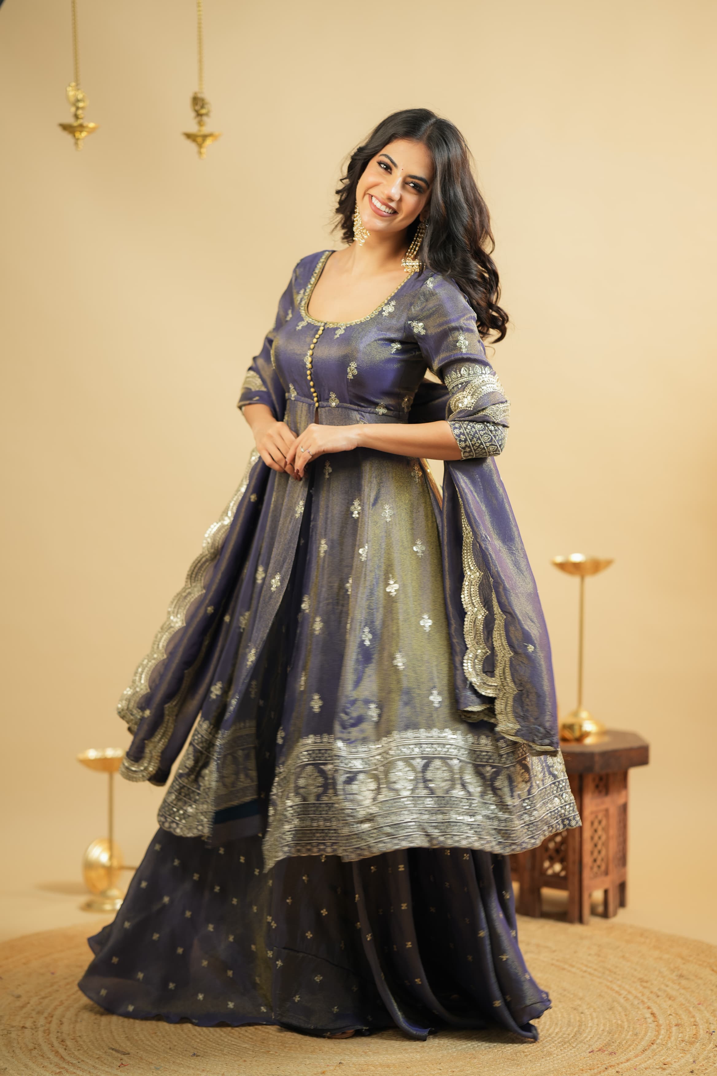 Premium Swastik Embroidered Anarkali Dress with Skirt Set - Elegant Indian Ethnic Wear for Festivals, Weddings & Special Occasions