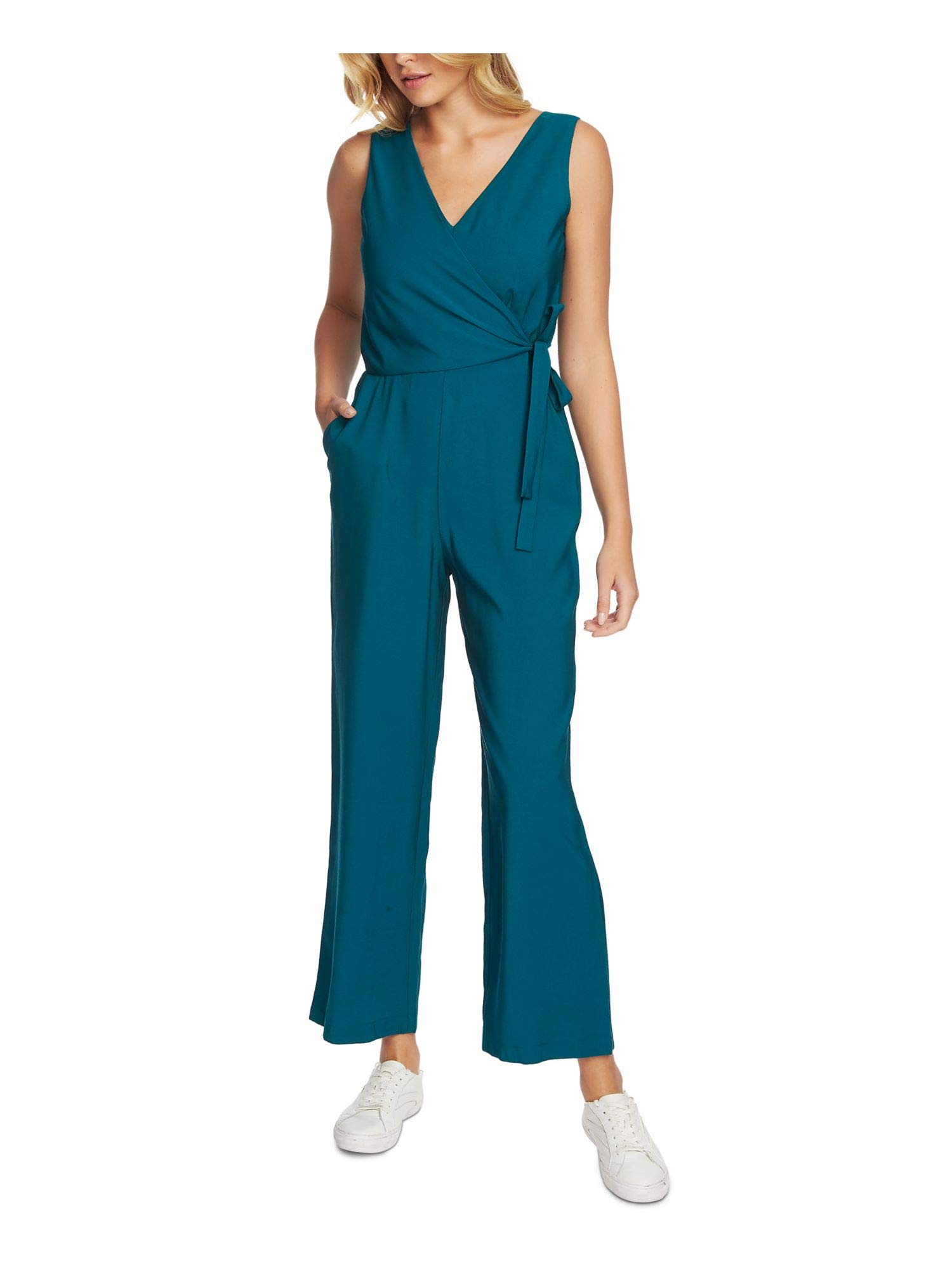STATE Women's Twill V-Neck Jumpsuit - Casual Green Romper with Pockets | Perfect for Spring Outfits, Weekend Brunch & Summer Travel