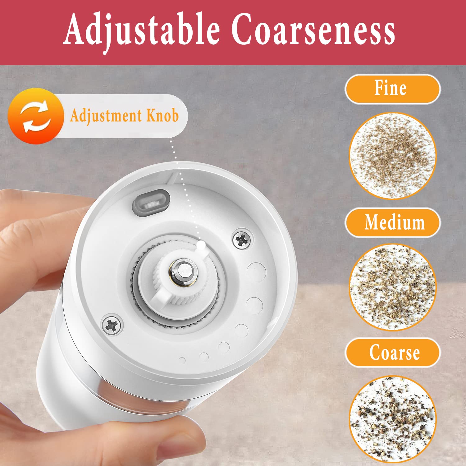 KTKUDY Rechargeable Electric Salt and Pepper Grinder Set - 500mAh Battery, Adjustable Coarseness, LED Light - Automatic Spice Mill for Kitchen, Dining, Camping & Gifts