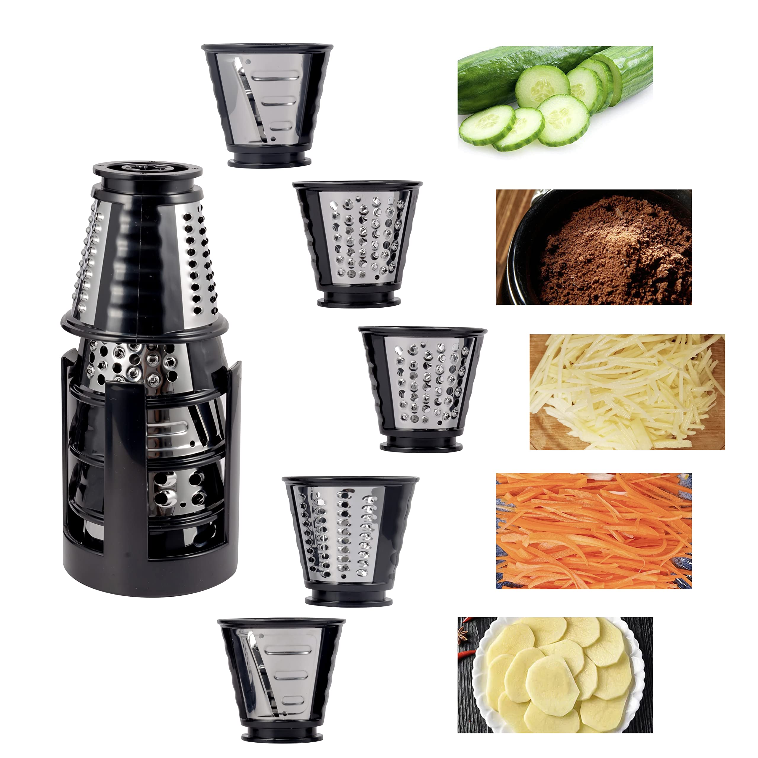 Electric Slicer & Cheese Grater - One-Touch Control Kitchen Appliance with 5 Attachments for Fruits, Vegetables, Cheese | Perfect for Home Cooking, Meal Prep & Salad Making