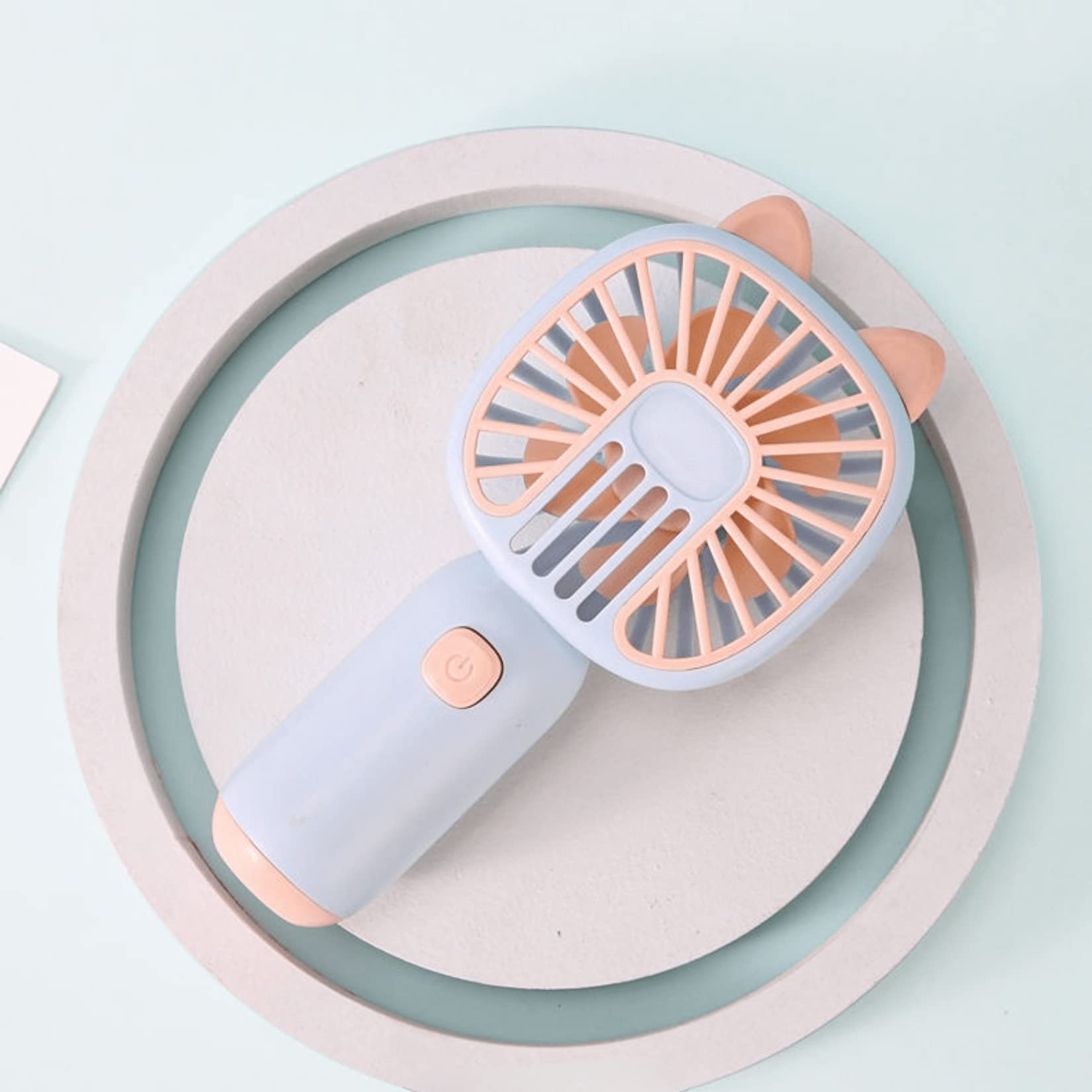 Kawaii Mini Handheld Personal Fan - USB Rechargeable Battery Operated Portable Fan for Teens & Kids - Light Blue Bear Ear Design - Perfect for School, Office, Travel & Outdoor Summer Cooling