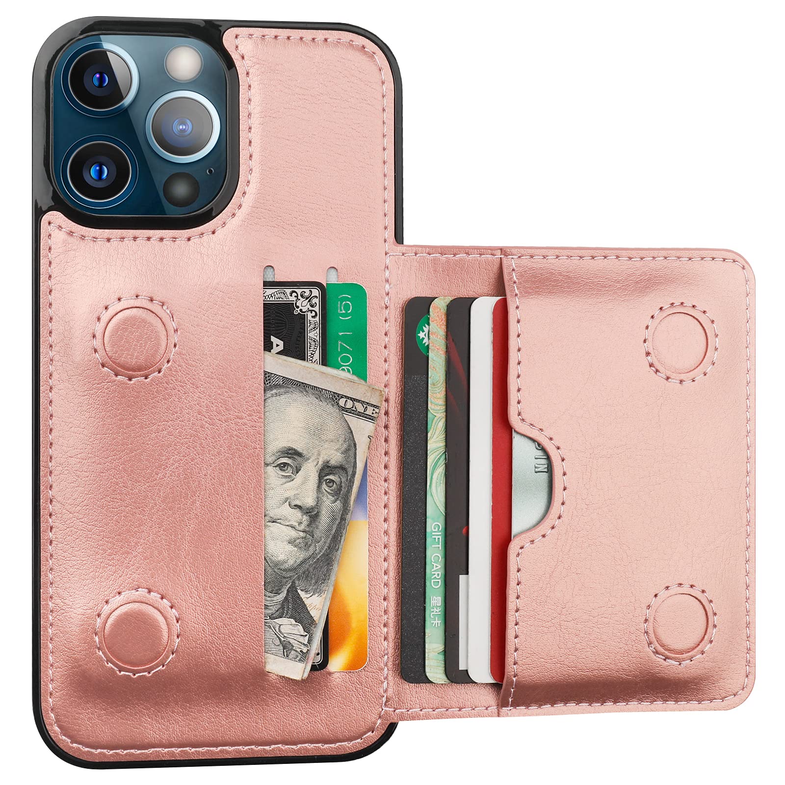 Premium Leather iPhone 13 Pro Max Wallet Case with Card Holder & Kickstand - Shockproof Protective Cover for 6.7