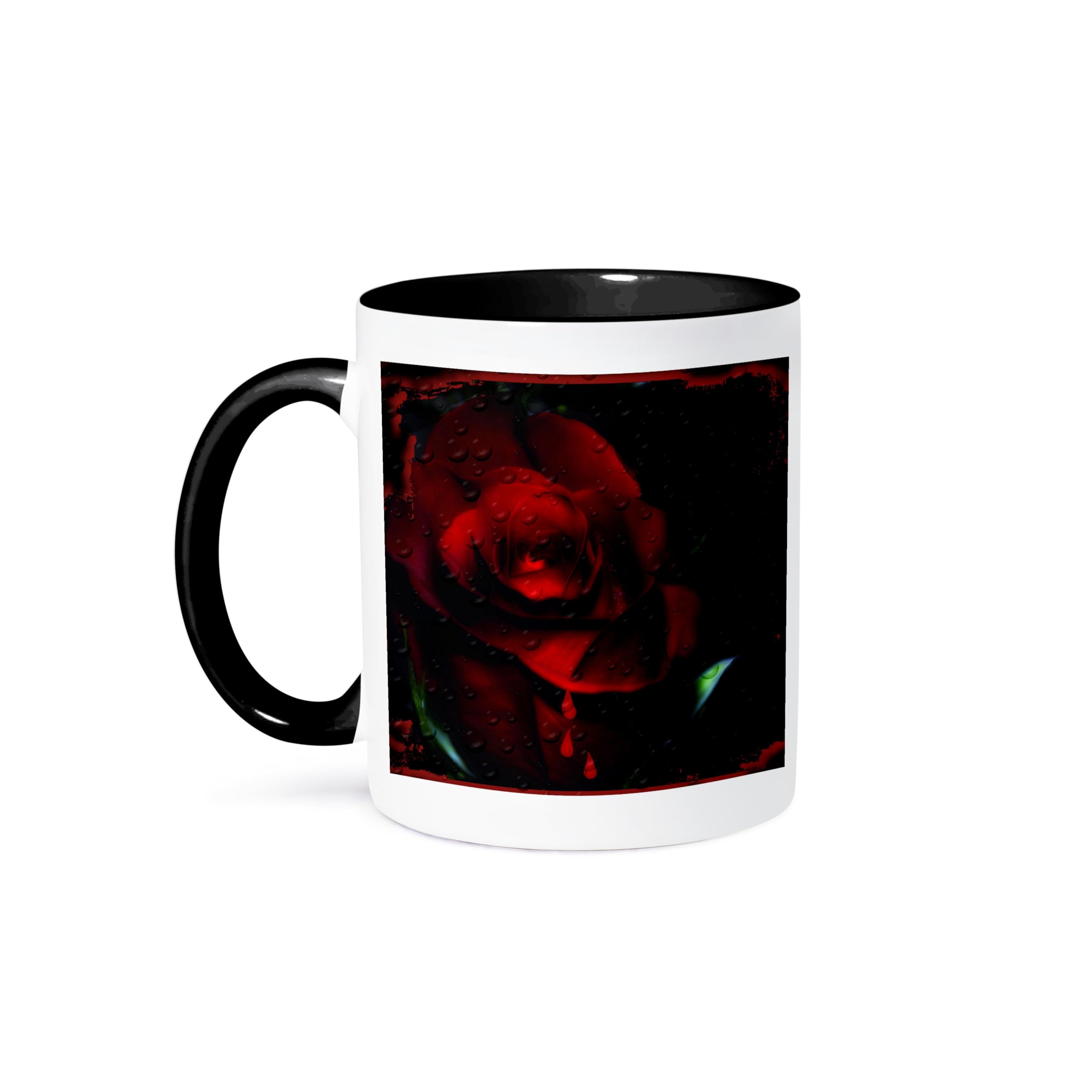 3D Rose Gothic Red Rose Ceramic Coffee Mug - 11oz Black & White Design - Perfect for Home, Office, or Gift Giving