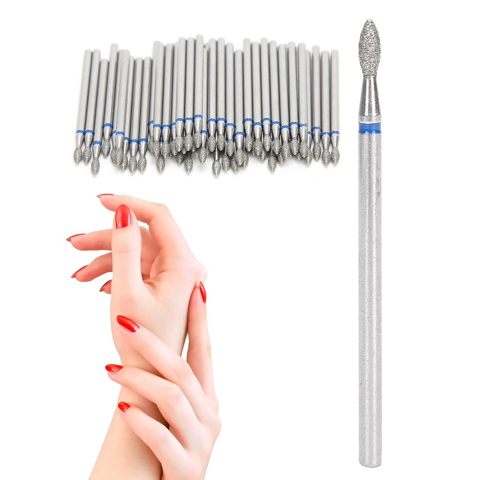 HURRISE 50Pcs Nail Drill Bits Set - Professional Electric Nail File Replacement Heads for Acrylic Gel Nails, Manicure & Pedicure Tools with 2.3mm Shank - Perfect for Nail Salon, Home Use & DIY Nail Art