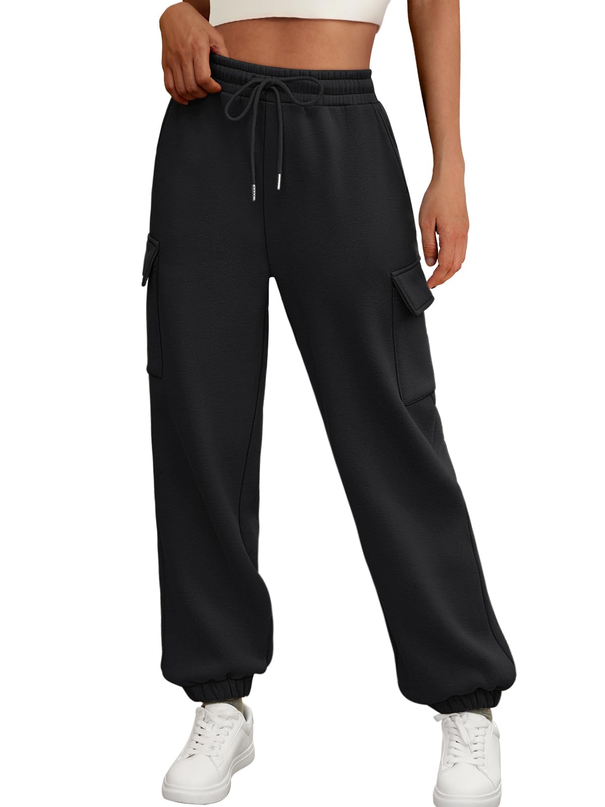 AUTOMET Women's Fleece-Lined Cargo Sweatpants - Baggy Athletic Joggers with Pockets | Trendy Casual Fall Pants 2025 | Perfect for Workout, Lounge & Streetwear Outfits