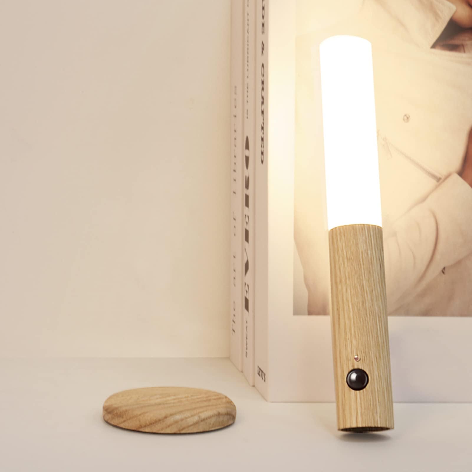 Wooden Motion Sensor Night Light - Rechargeable LED for Hallway & Stairs