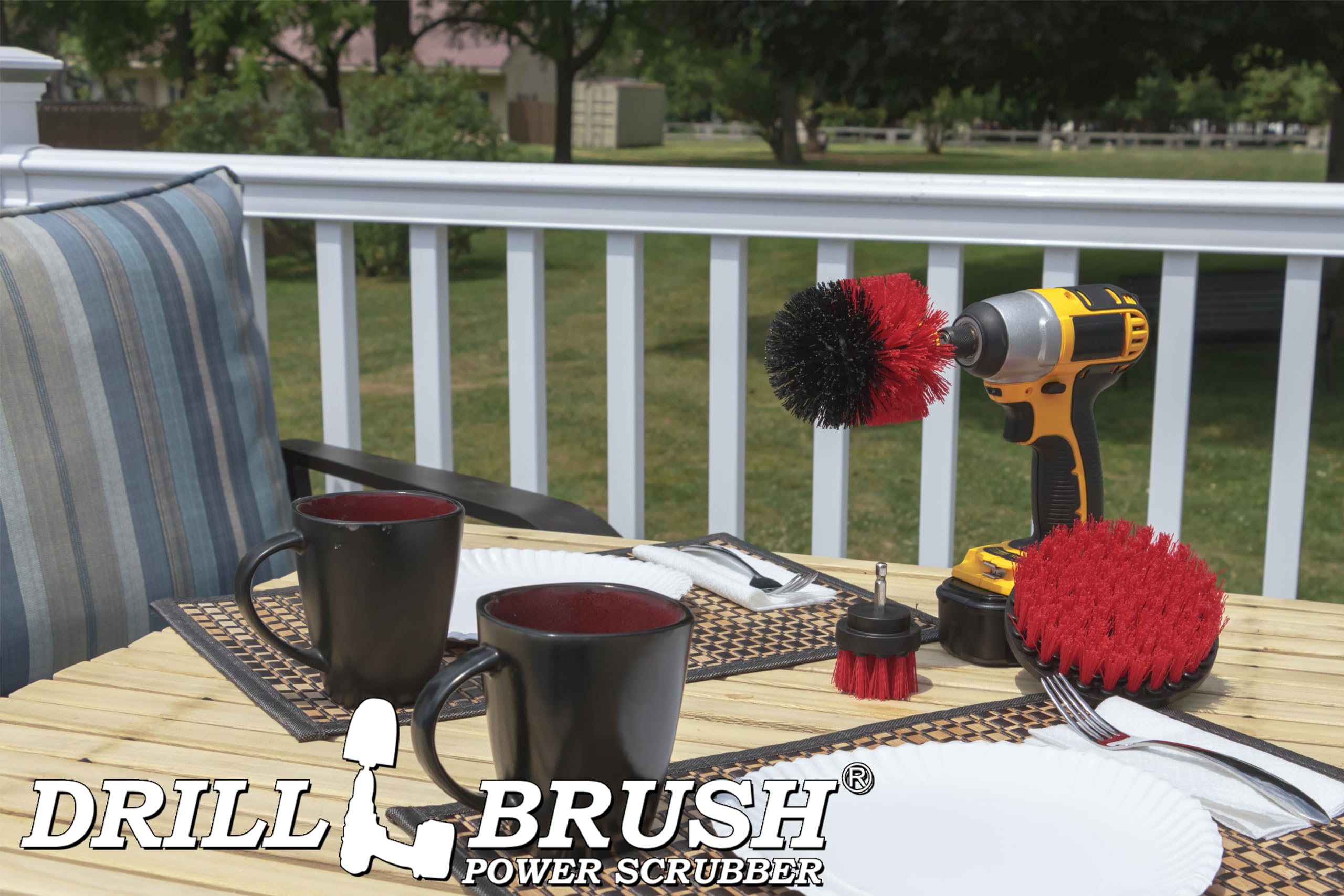 Outdoor Cleaning Supplies Kit - Heavy Duty Stiff Bristle Scrub Brushes for Concrete, Stone, Brick, Patio & Deck - Fountain & Stain Cleaning Tools - Perfect for Driveway, Pool Area & Outdoor Furniture Maintenance