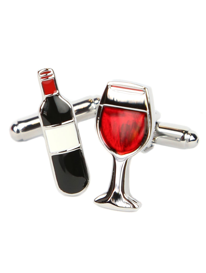 DÉCLIC Elegant Wine Bottle & Glass Cufflinks Set - Perfect for Weddings, Groomsmen Gifts & Formal Events - Unique Stainless Steel Cuff Links for Wine Lovers