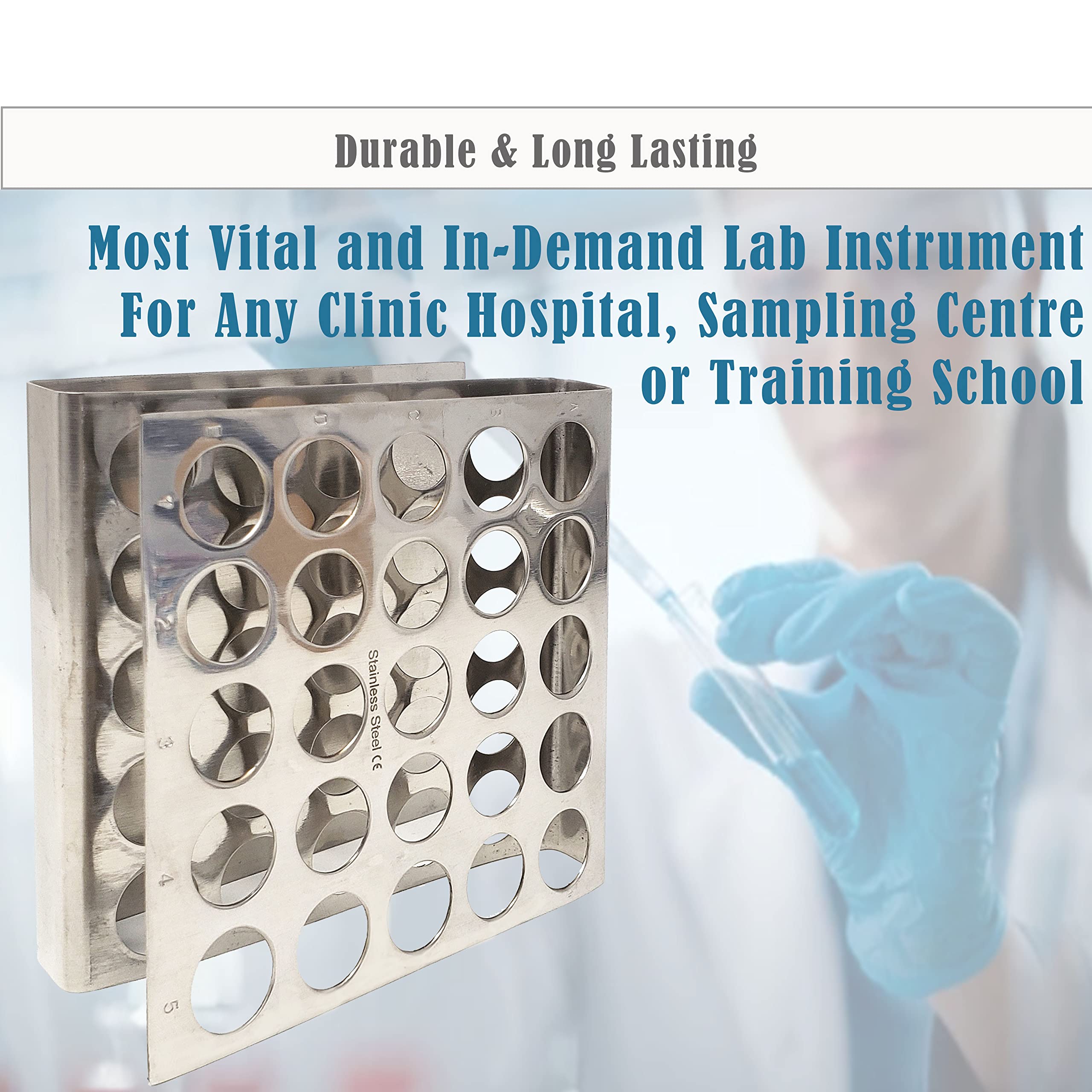 A2Z Stainless Steel Test Tube Rack Holder with 25 Vents - Z Shaped Pipe Stand for 16mm Tubes | Lab, School & Hospital Supplies | Perfect for Sample Sorting, Transport & Storage