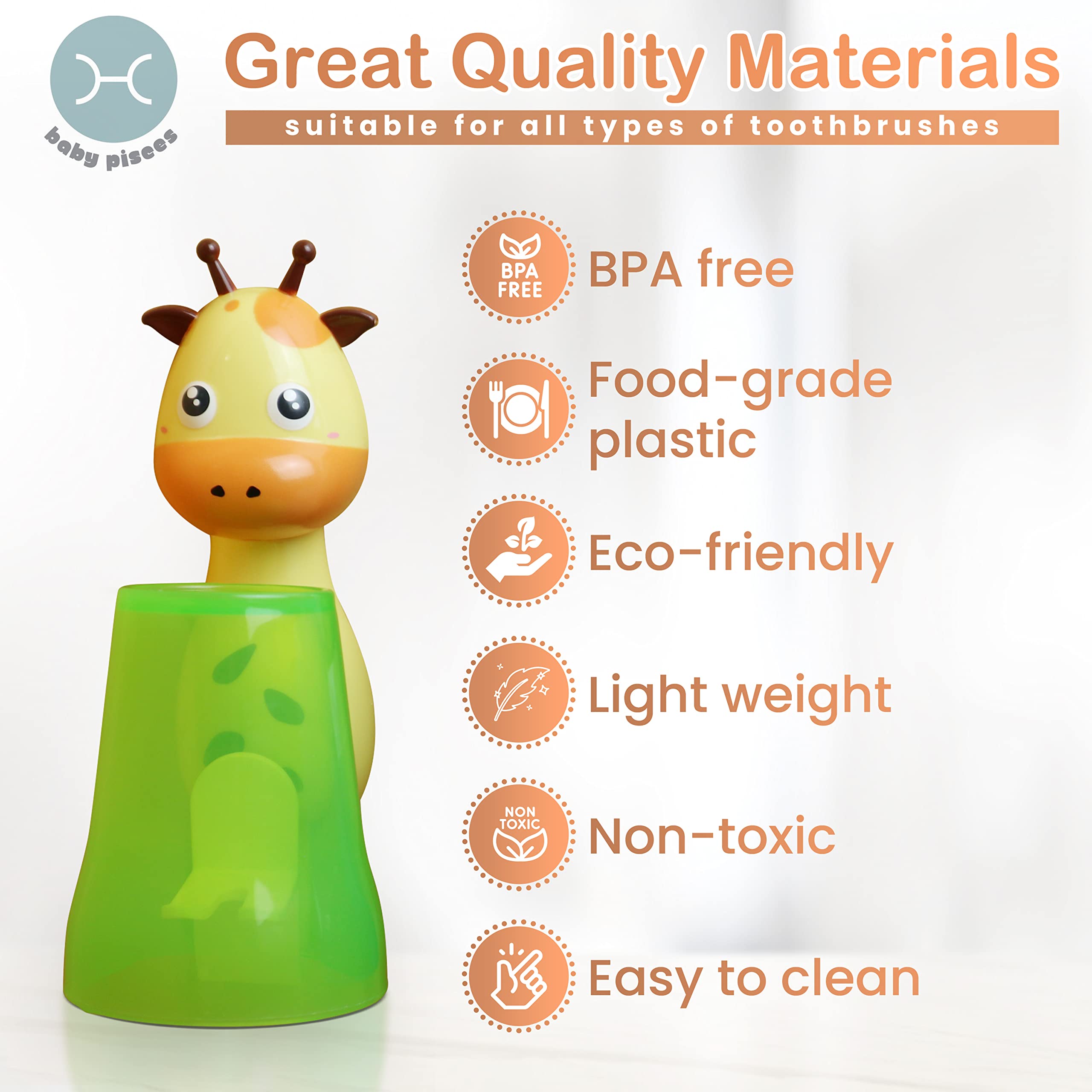 Giraffe Wall Mounted Toothbrush Holder for Kids - Ultra Soft Bristle Toothbrush & Hanging Bathroom Organizer | Perfect for Kids' Bathroom, Nursery, or Travel | Fun Tooth Brushing Solution for Children