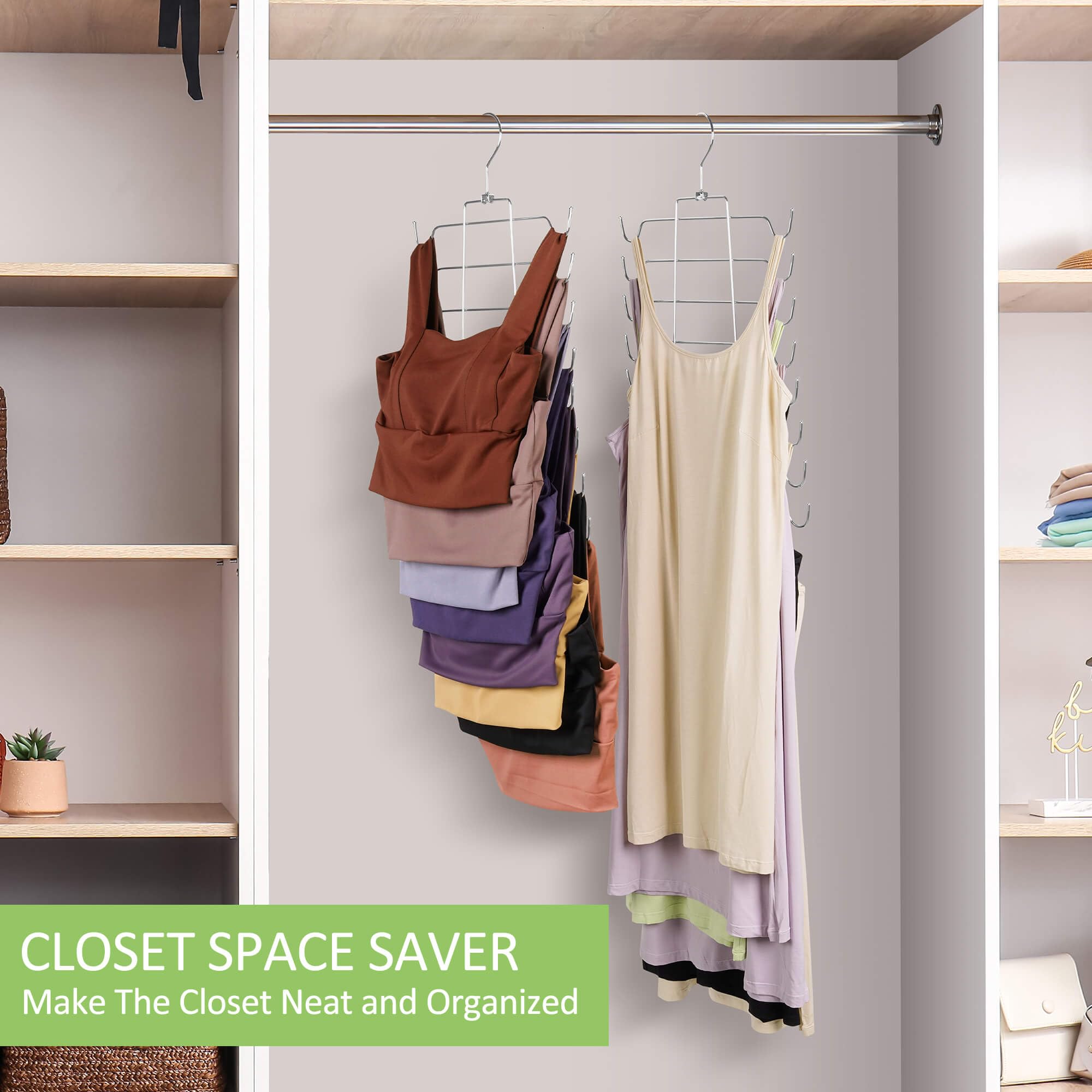 4 Pack Silver Tank Top Hangers - Bra & Swimwear Organizer for Closet, Space Saving Storage Solution for Camisoles, Strappy Dresses & More - Perfect for Closet Organization & Wardrobe Space Management