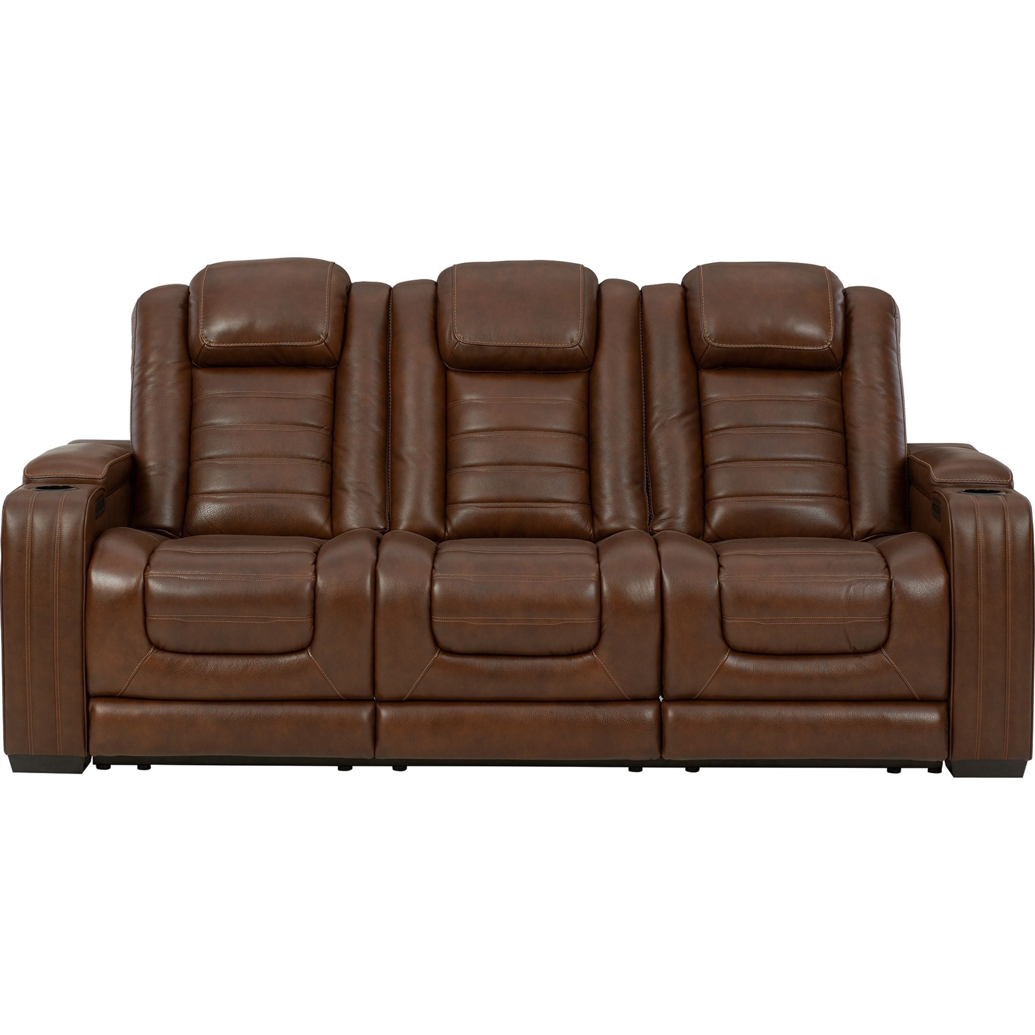 Power Reclining Sofa with USB Ports - Chocolate Brown Leather - Modern Living Room Furniture for Home Theater & Relaxation