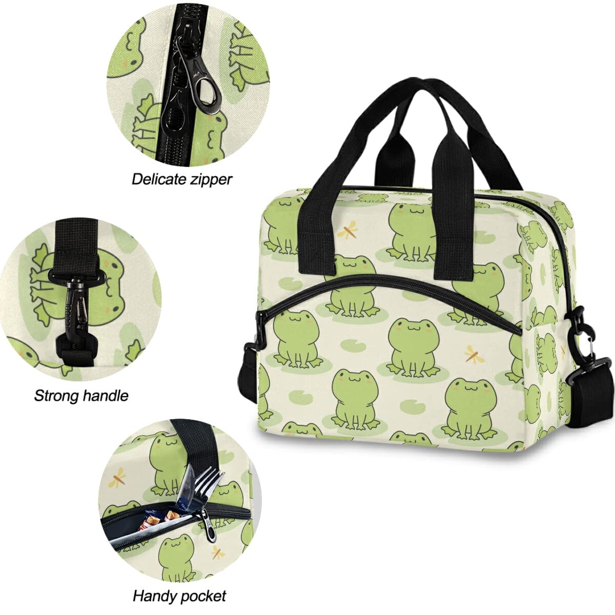 Insulated Lunch Bag with Cute Frog Design - Reusable Leakproof Cooler Tote for Women & Men - Perfect for Work, School, Picnics & Outdoor Activities