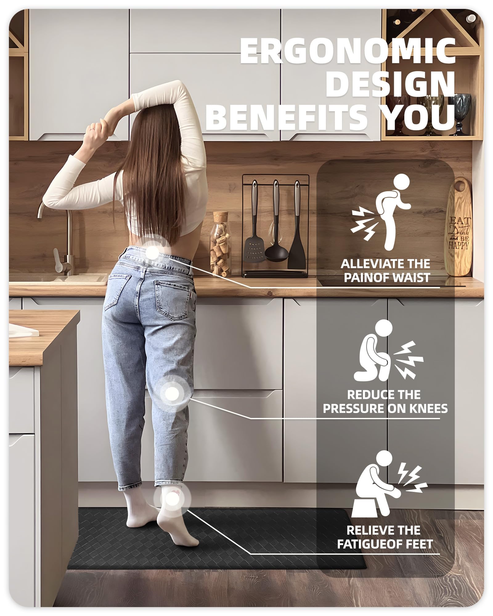 Anti-Fatigue Kitchen Floor Mat - Non-Slip Cushioned Foam Pad for Standing Comfort by Sink, 17