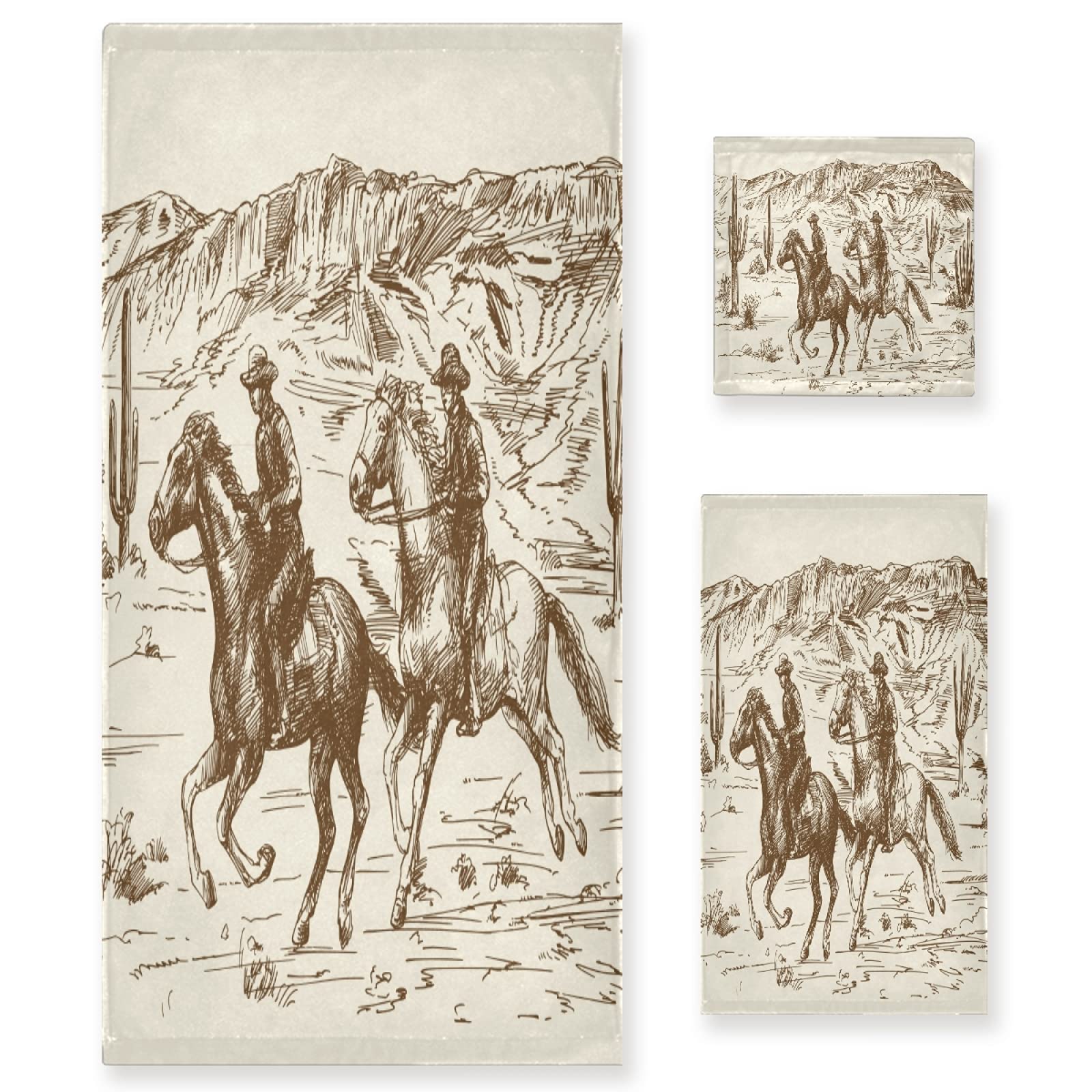 Premium Western Desert Cowboy Bath Towels Set - Ultra Absorbent & Soft 3-Piece Towel Set for Home, Hotel & Spa Decor | Perfect for Bathroom, Beach & Western-Themed Decorations