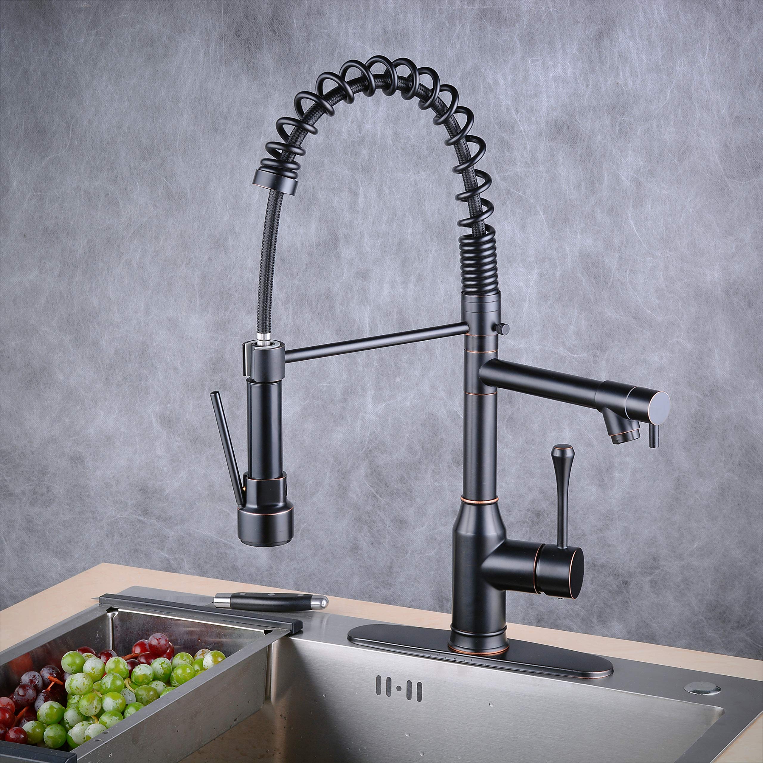 **Beelee Oil Rubbed Bronze Kitchen Faucet with Pull Down Sprayer & Deck Plate – Single Handle Commercial Faucet for RV, Farmhouse, Camper & Kitchen Sink – Durable & Stylish for Home, Restaurant & Outdoor Use**