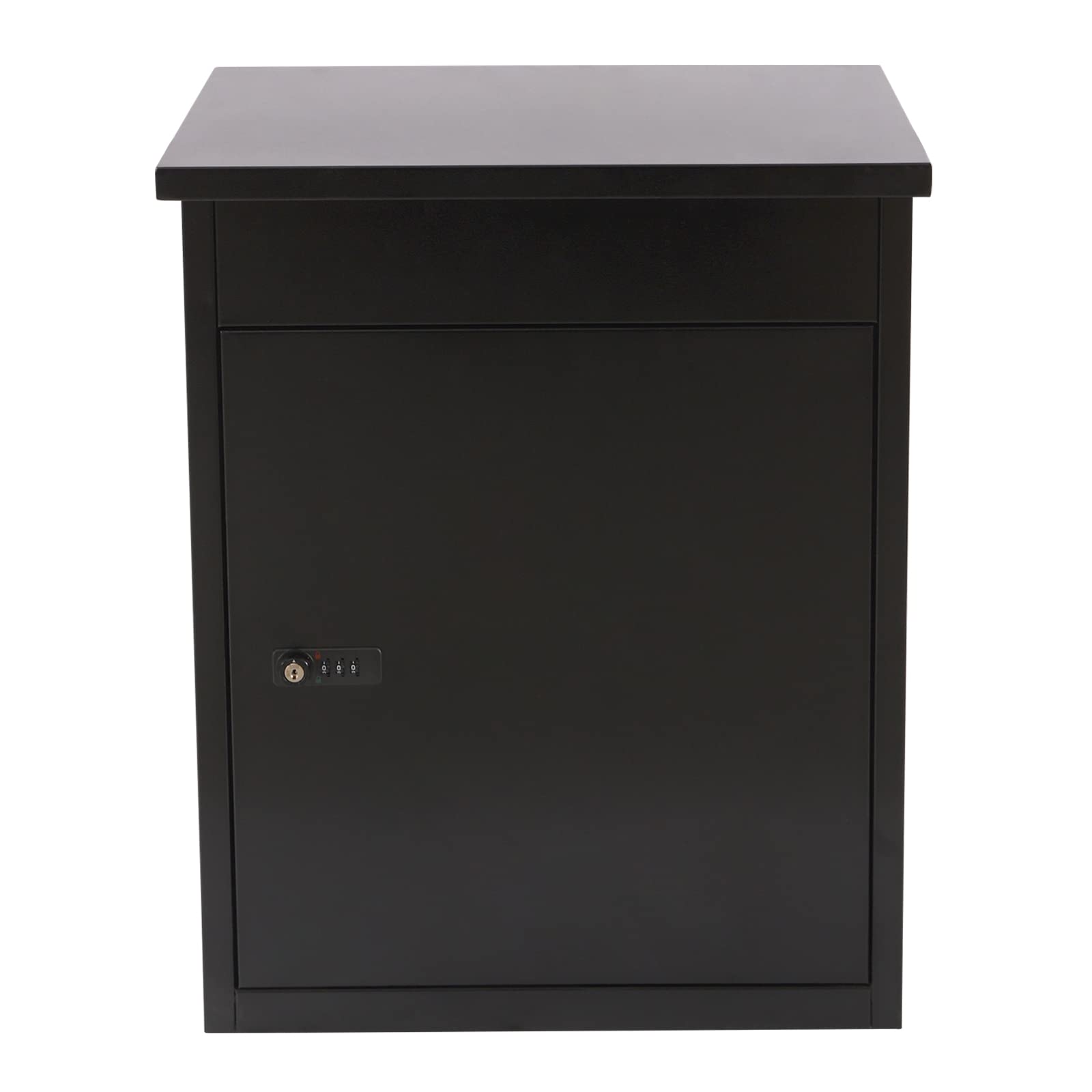 16.13x13x22in Wall Mounted Anti-Theft Parcel Drop Box with Code Lock - Large Outdoor Package Delivery Mailbox for Secure Shipping (Black) - Perfect for Porch, Front Door & Apartment Building Deliveries