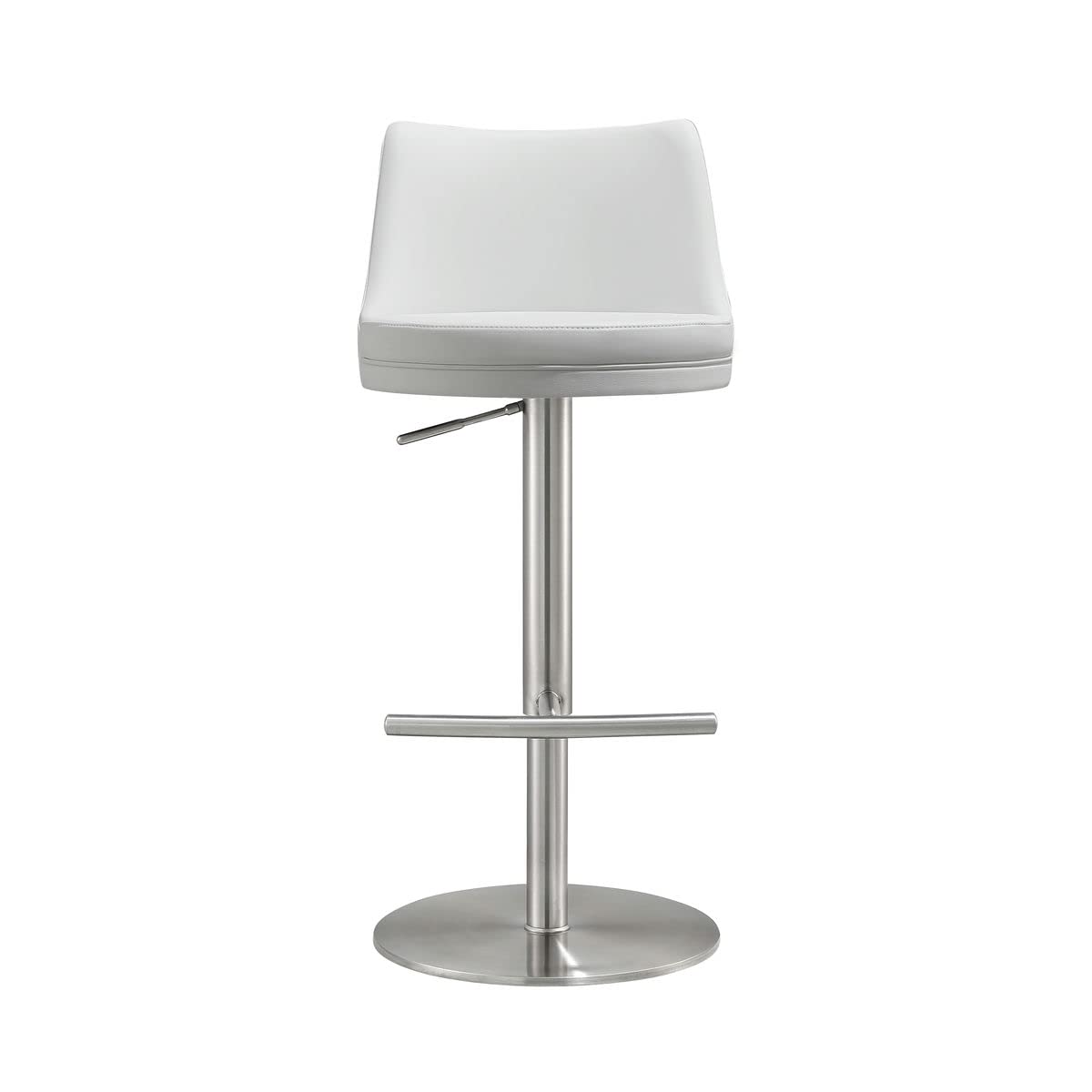TOV Furniture Reagan White and Silver Vegan Leather Adjustable Bar Stool - Modern Kitchen Island & Home Bar Seating for Dining & Entertainment Areas