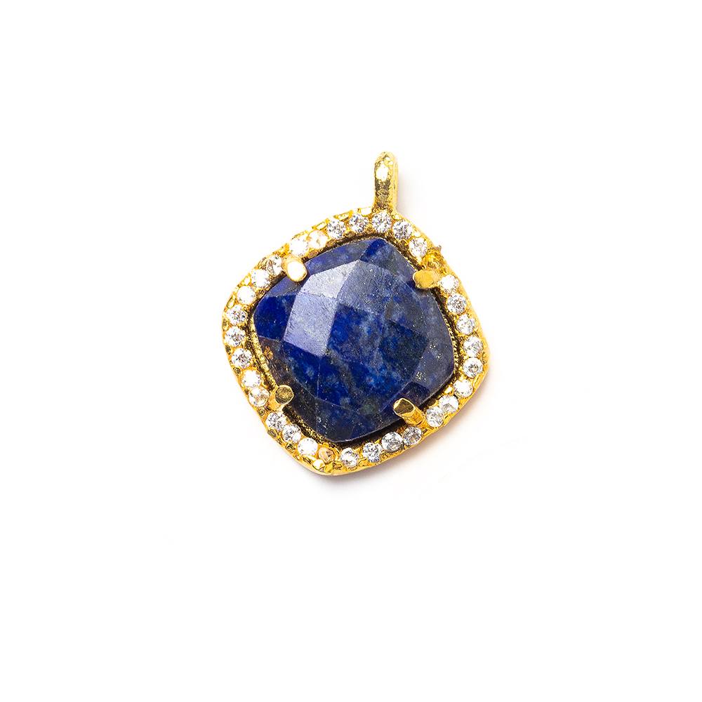14K Gold Vermeil Bezel White Cubic Zirconia & Lapis Lazuli Cushion Pendant Necklace - Elegant Jewelry Gift for Women, Perfect for Parties & Special Occasions