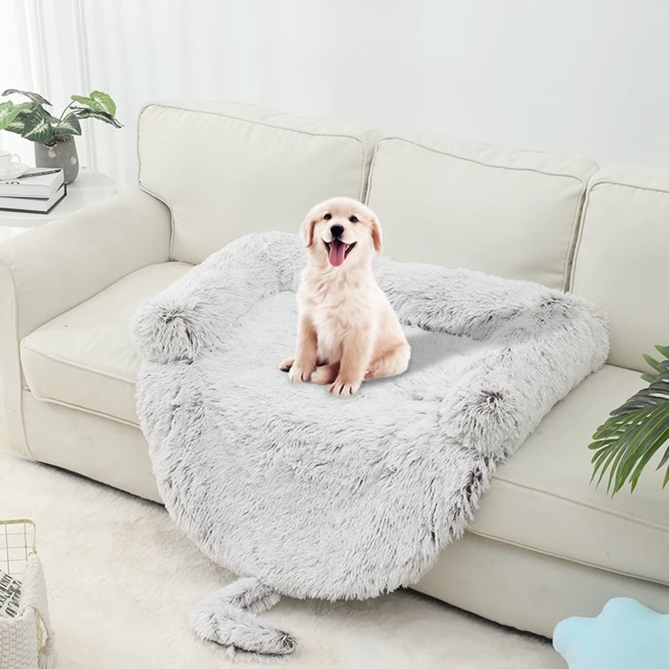 Huraty Fluffy Plush Dog Bed Mat - Ultra Soft Calming Pet Bed with Removable Cover for Small, Medium & Large Dogs - Perfect for Crate, Sofa & Furniture Protection (Gray)